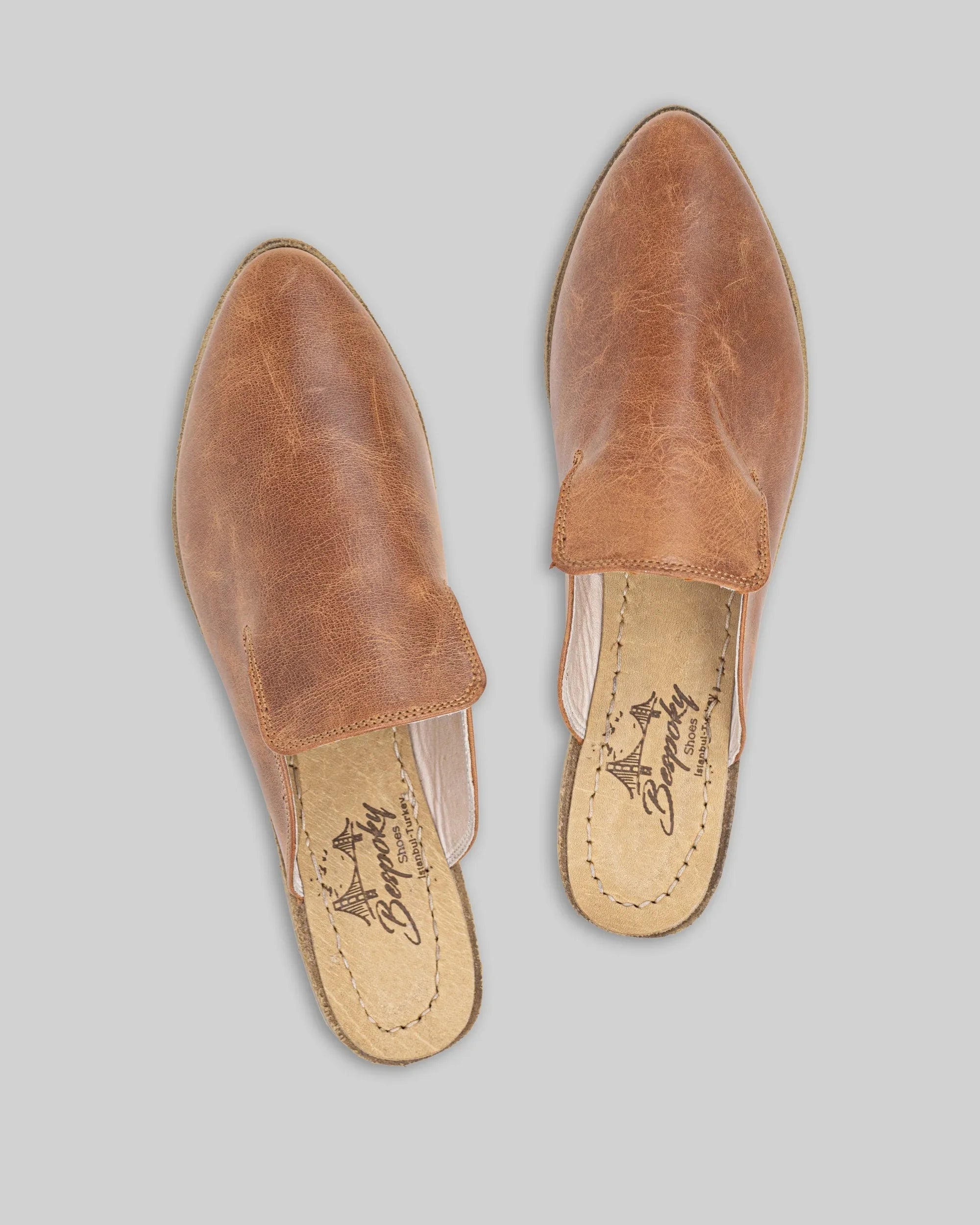 Top view Brown Pointed Toe Mules - Handcrafted Calf Leather | Bespoky