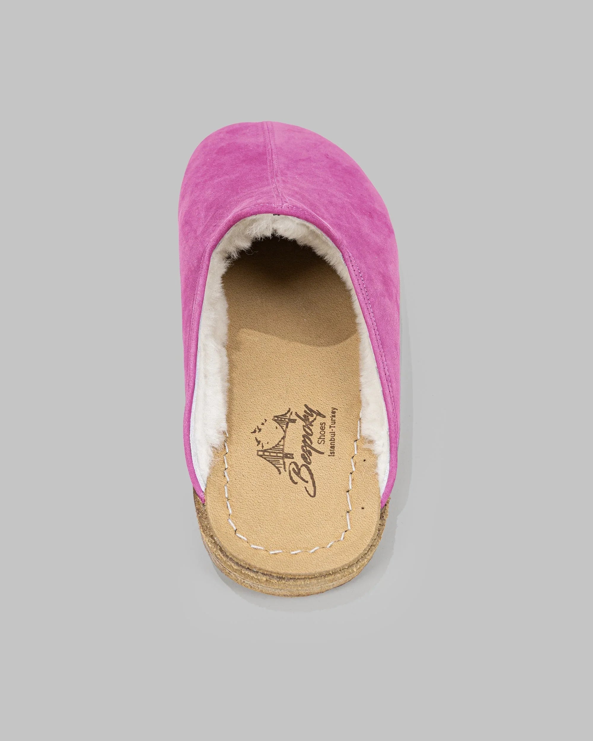 Top view Pink Shearling Slippers - Handcrafted Calf Leather | Bespoky