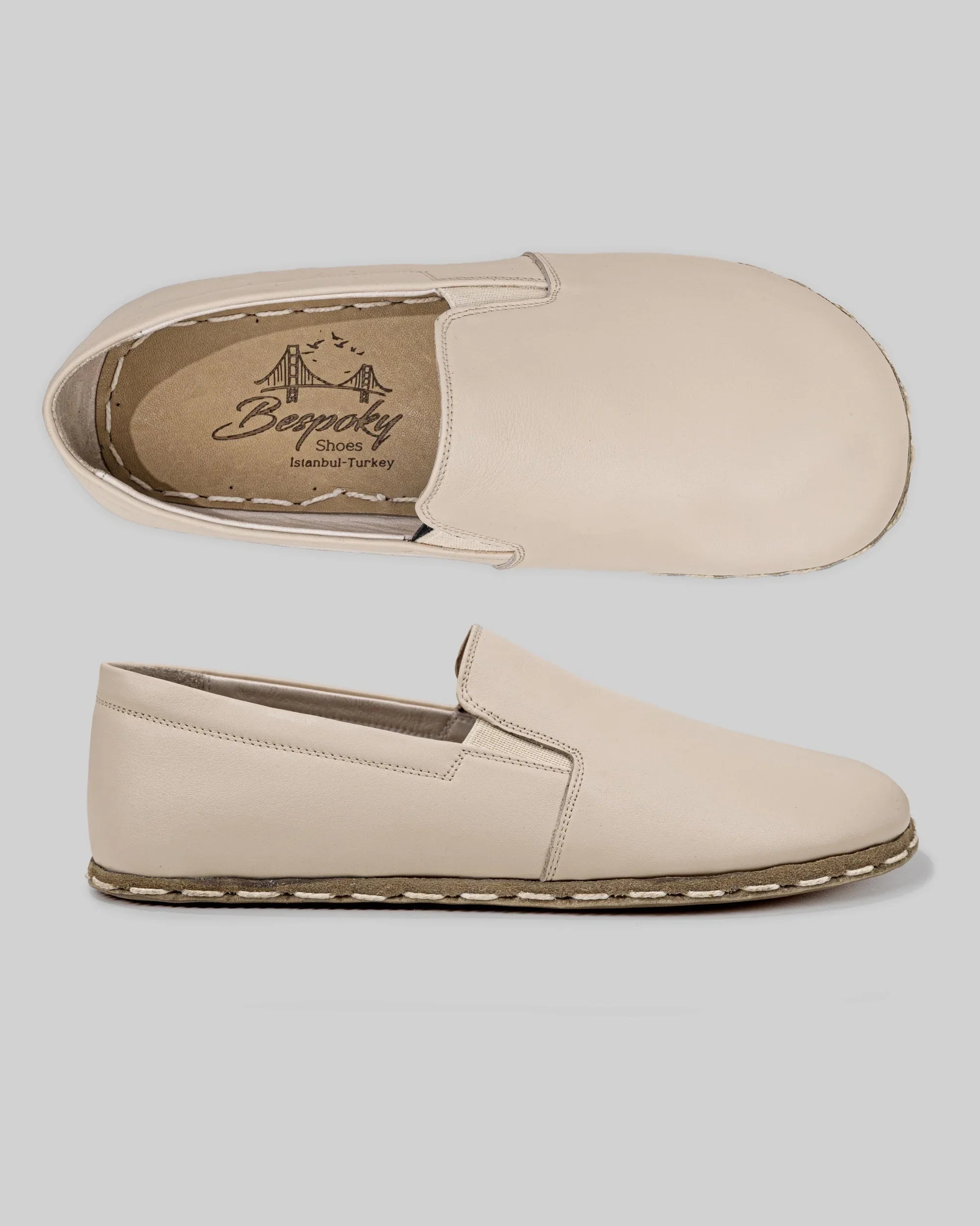 Top view Beige Barefoot Shoes - Handcrafted Calf Leather | Bespoky
