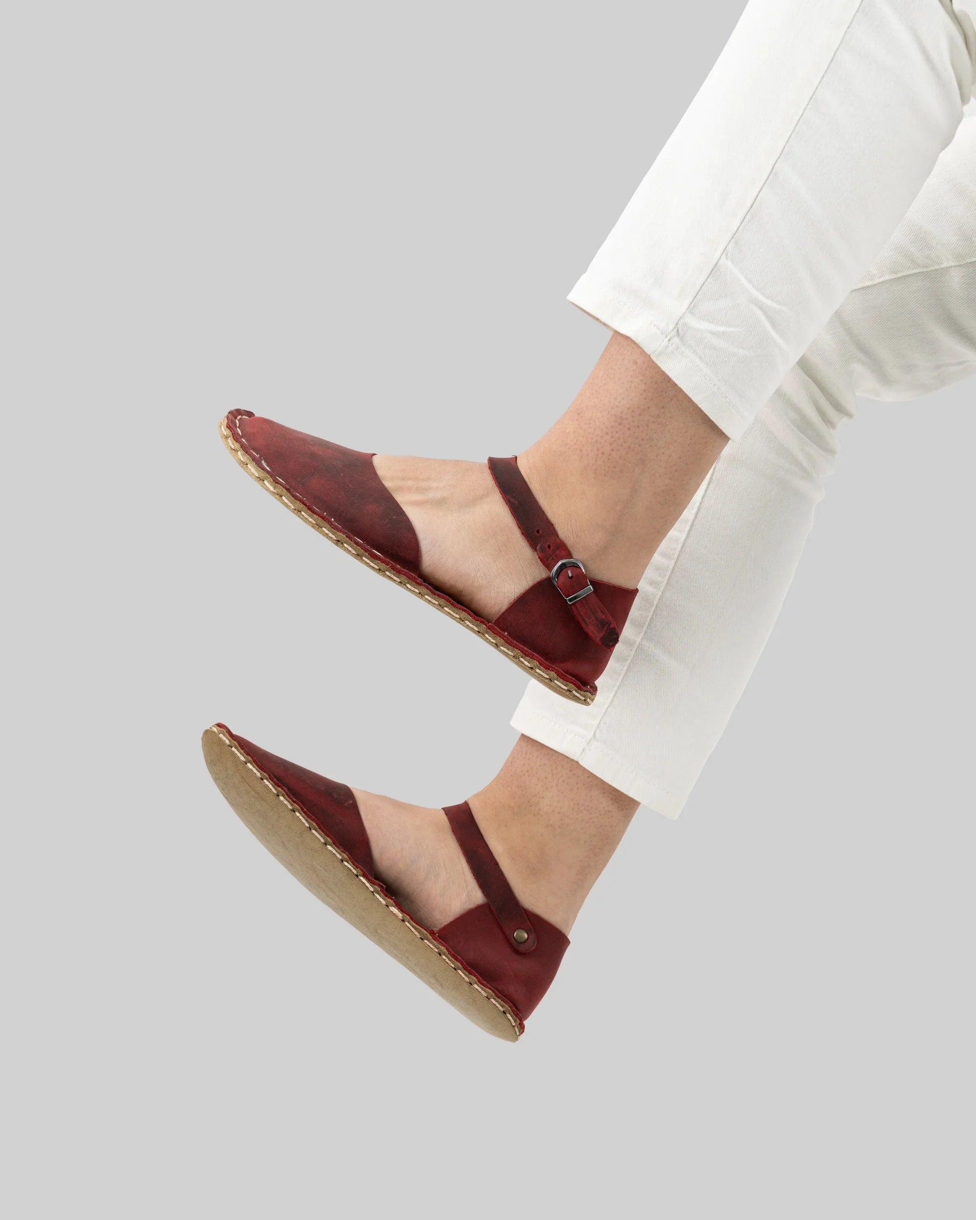 Top view Red Barefoot Sandal - Handcrafted Calf Leather | Bespoky