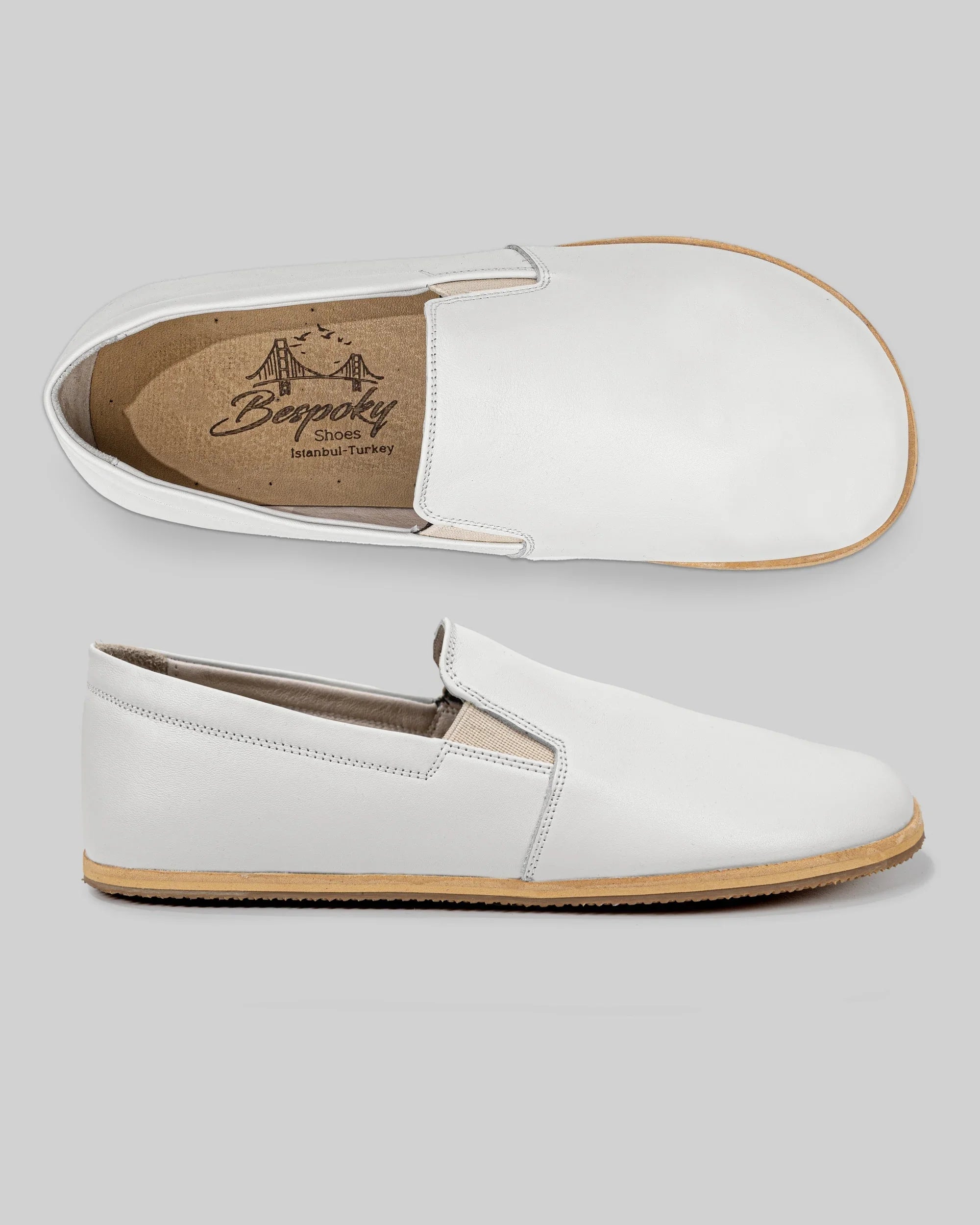 Top view White Barefoot Shoes - Handcrafted Calf Leather | Bespoky