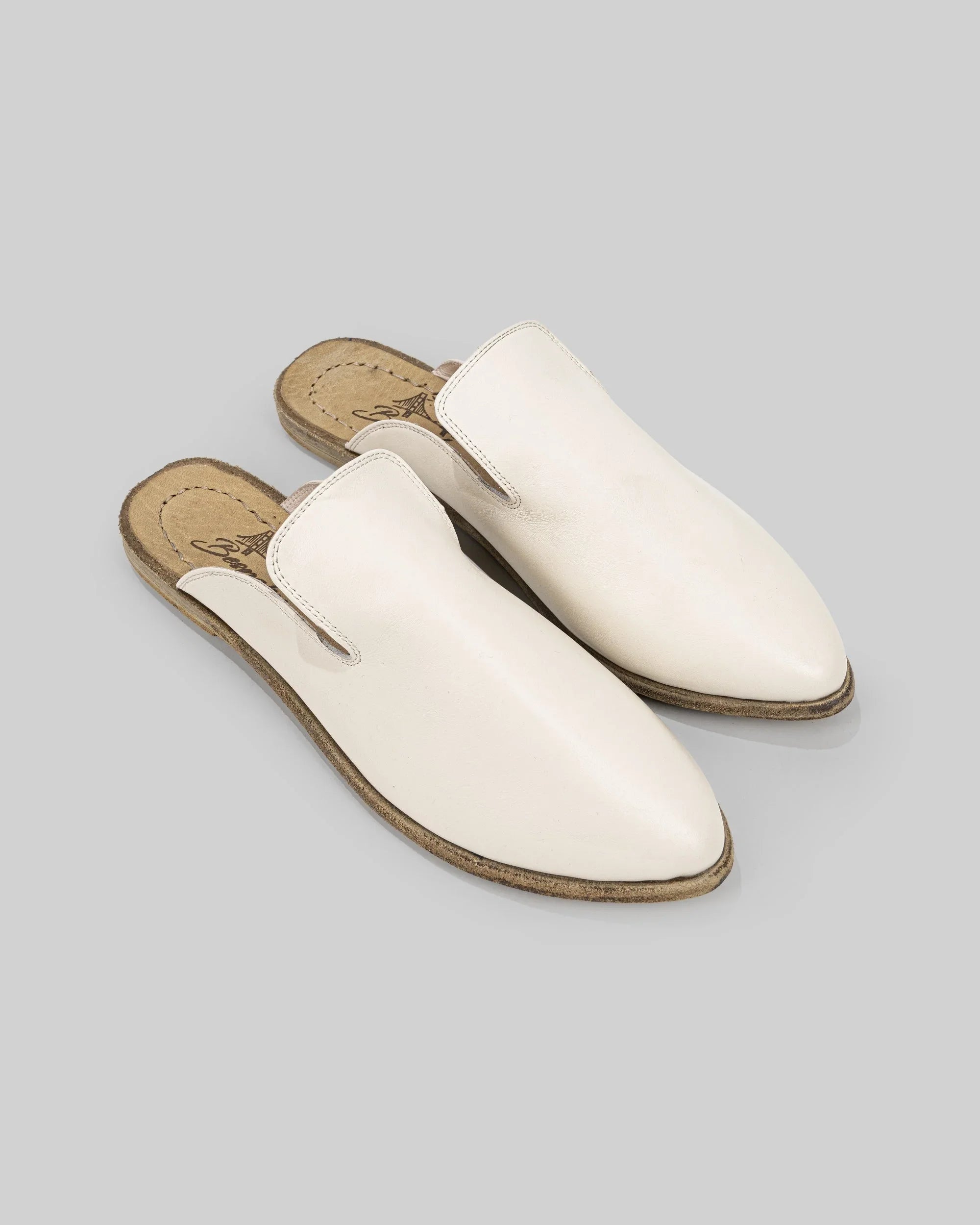 Women's Cream Pointed Toe Mules - Handcrafted Calf Leather Wide Toe Box | Bespoky