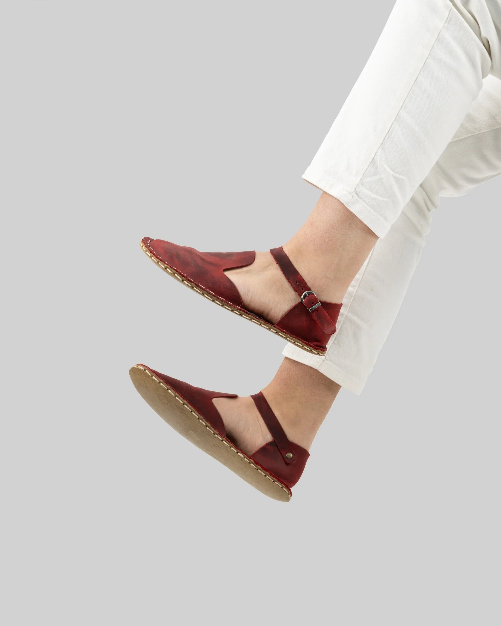 Top view Red Barefoot Sandal - Handcrafted Calf Leather | Bespoky