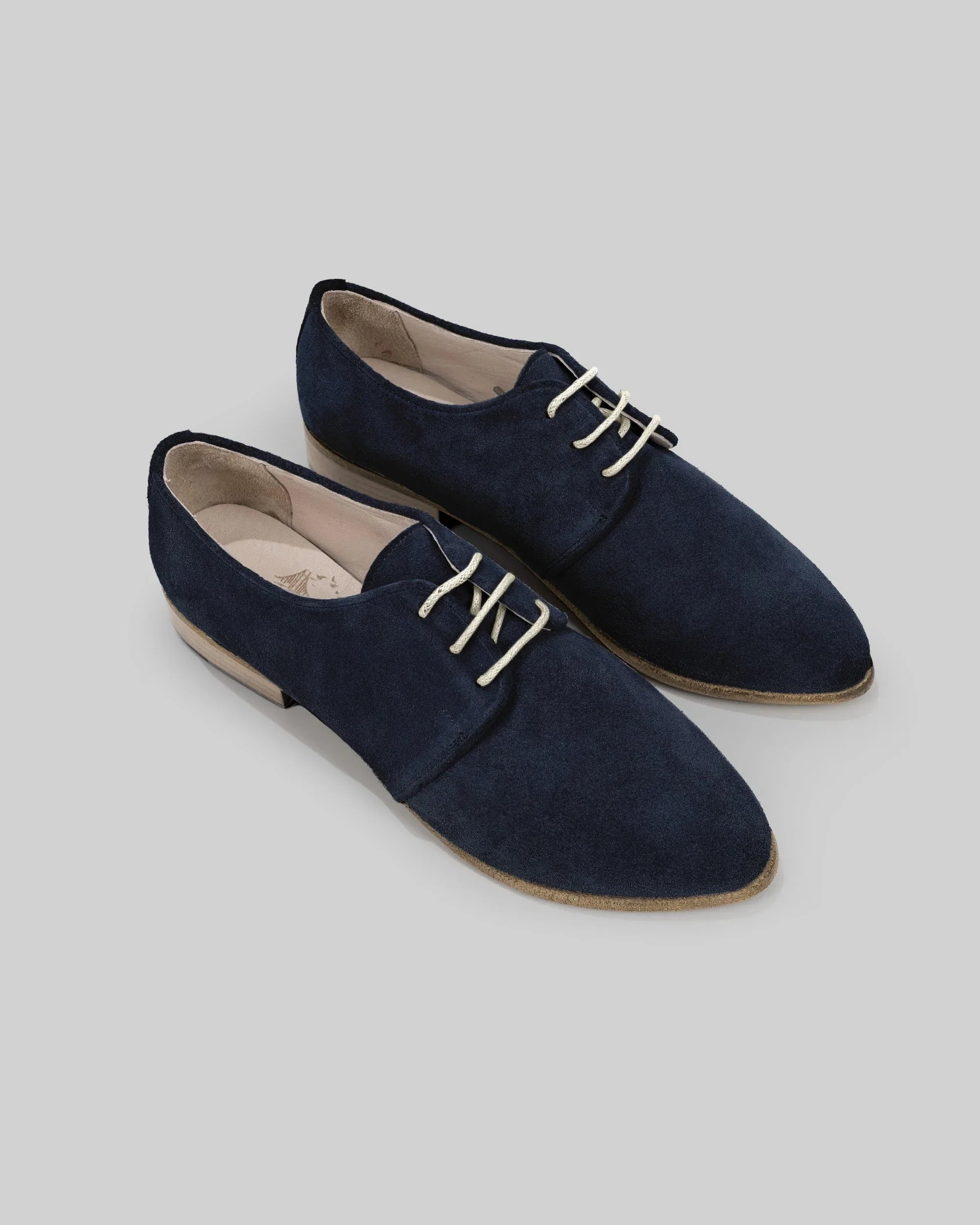 Women's Navy Pointed Toe Oxford - Handcrafted Calf Leather Wide Toe Box | Bespoky