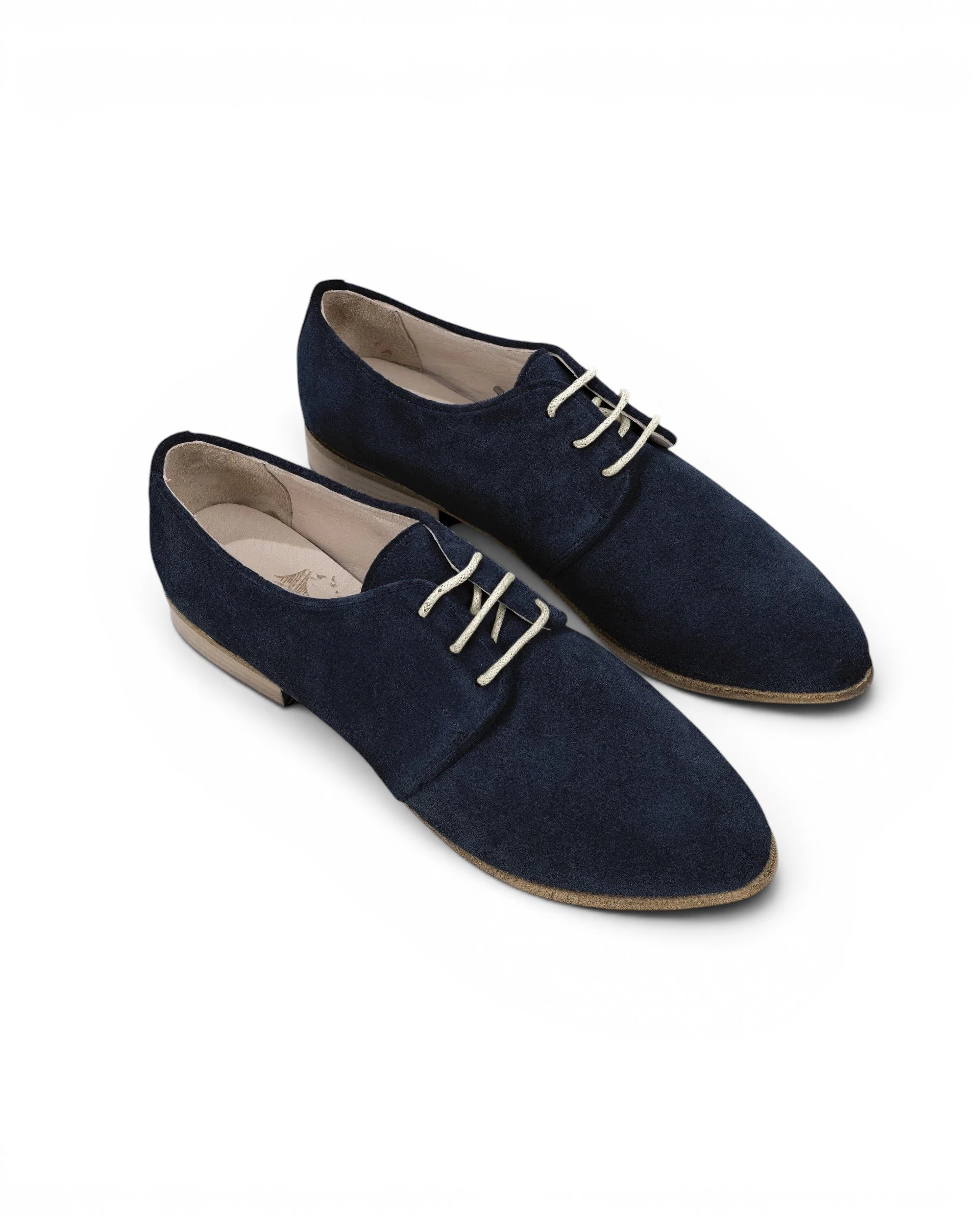 Women's Navy Pointed Toe Oxford - Handcrafted Calf Leather Wide Toe Box | Bespoky