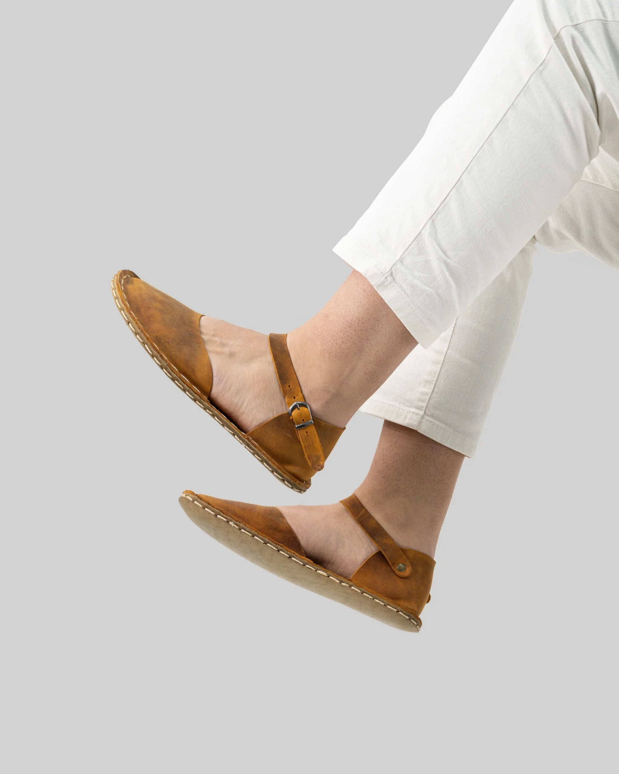 Top view Tan Barefoot Sandal - Handcrafted Calf Leather | Bespoky