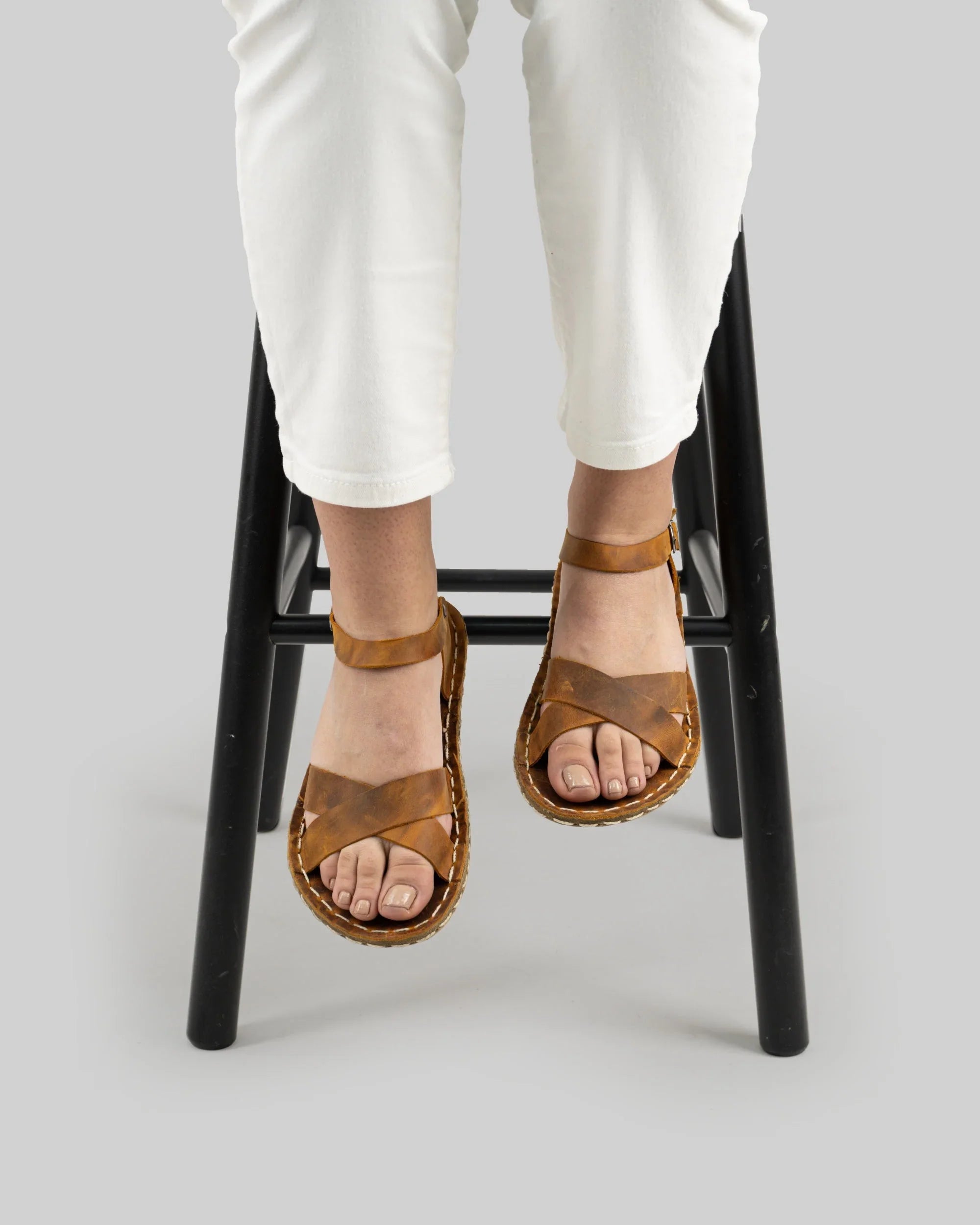 Detail Tan Barefoot Sandal - Handcrafted Calf Leather Turkey | Bespoky