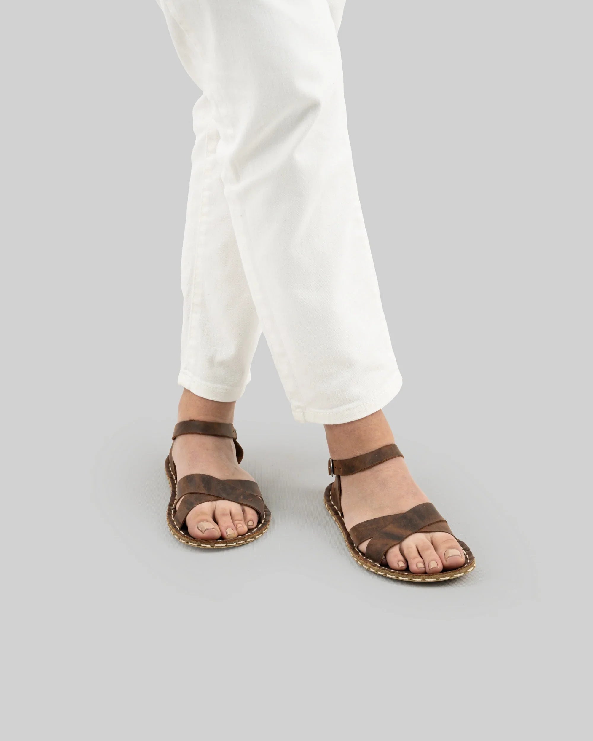 Pair Tan Barefoot Sandal - Barefoot Wide Toe Calf Leather | Bespoky