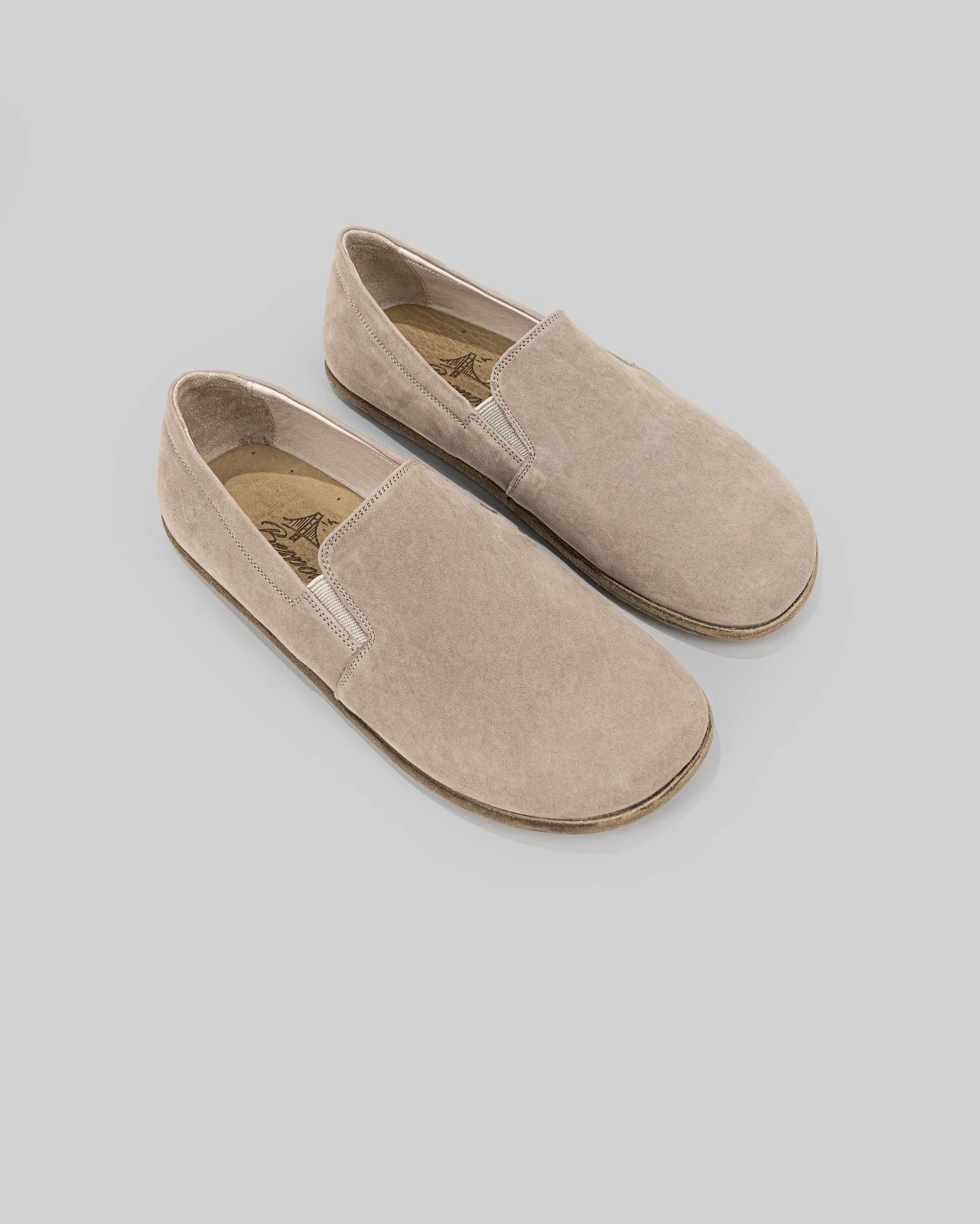 Men's Beige Nubuck Barefoot Shoes - Handcrafted Calf Leather Wide Toe Box | Bespoky