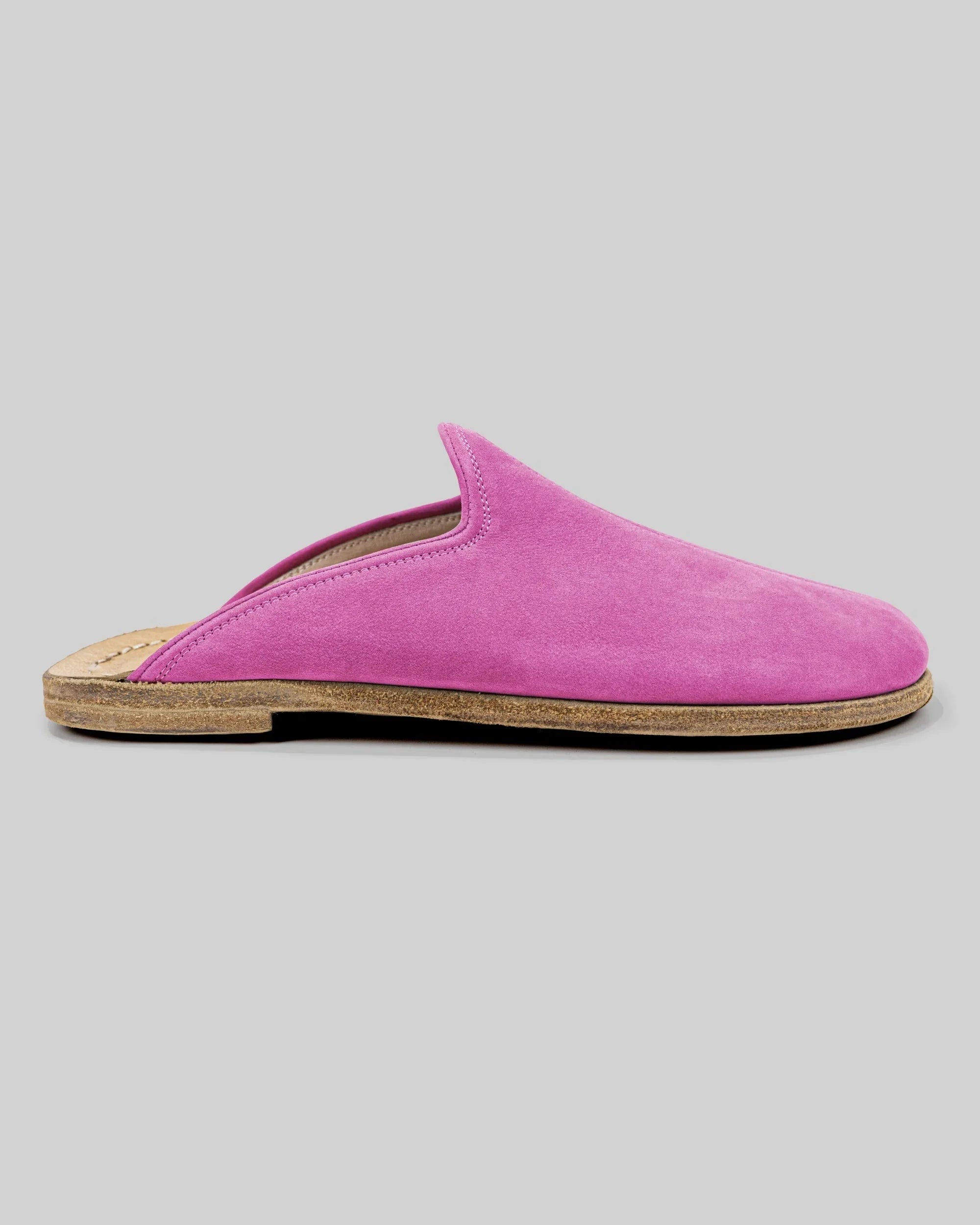 Seitenansicht Pinke Hausschuhe - Kalbsleder Zero Drop | Bespoky