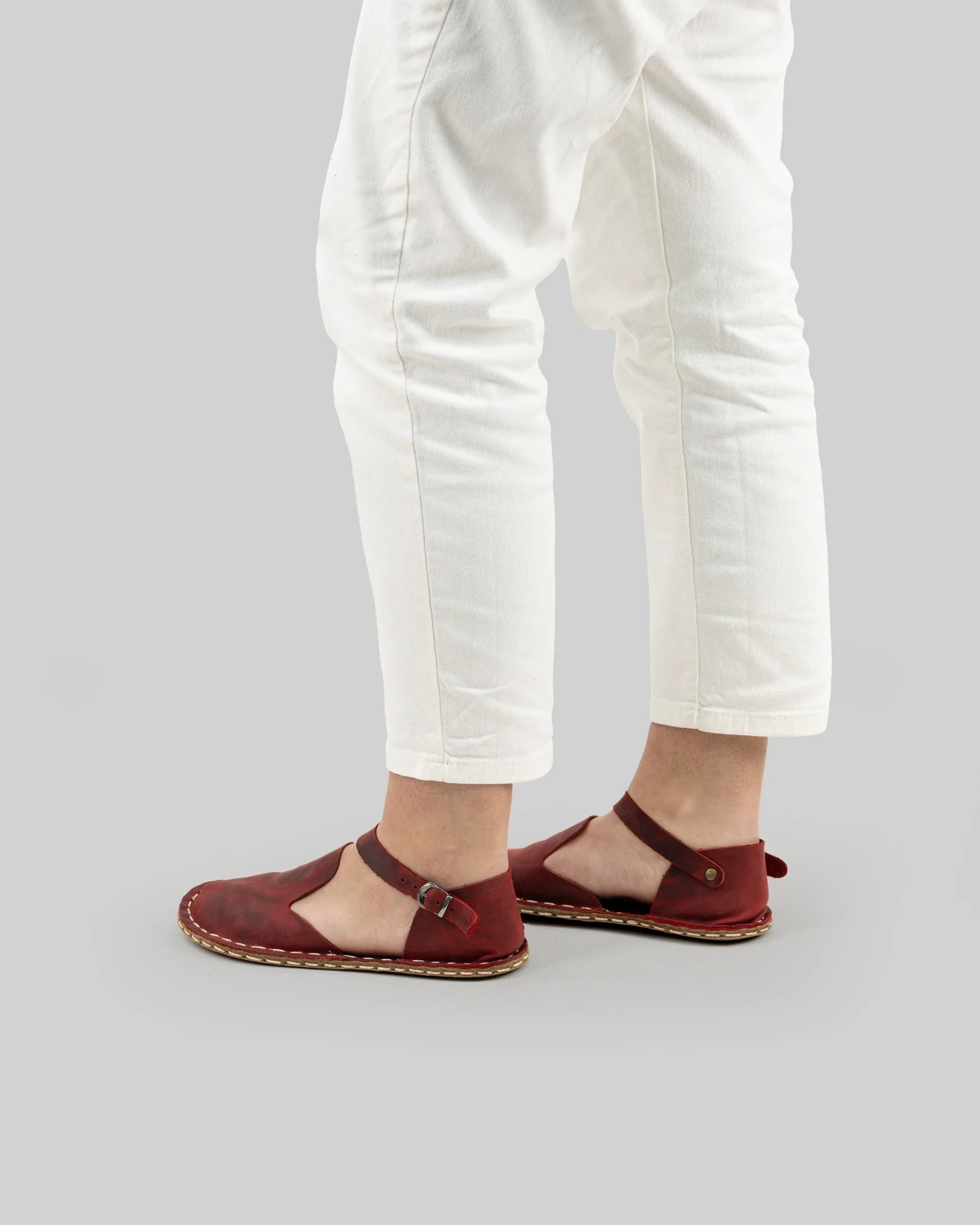 Pair Red Barefoot Sandal - Barefoot Wide Toe Calf Leather | Bespoky
