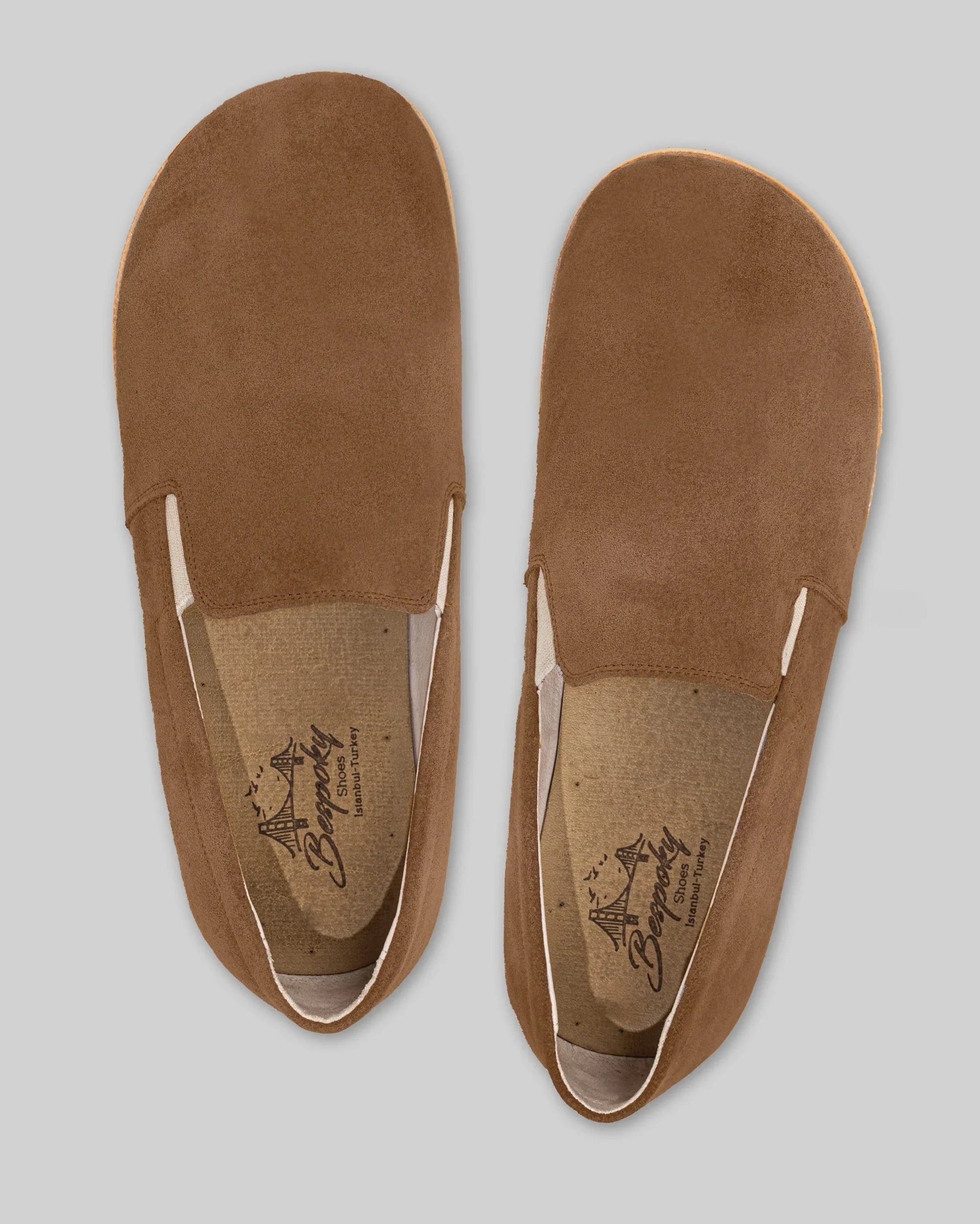 Side view Tan Suede Barefoot Shoes - Calf Leather Zero Drop | Bespoky