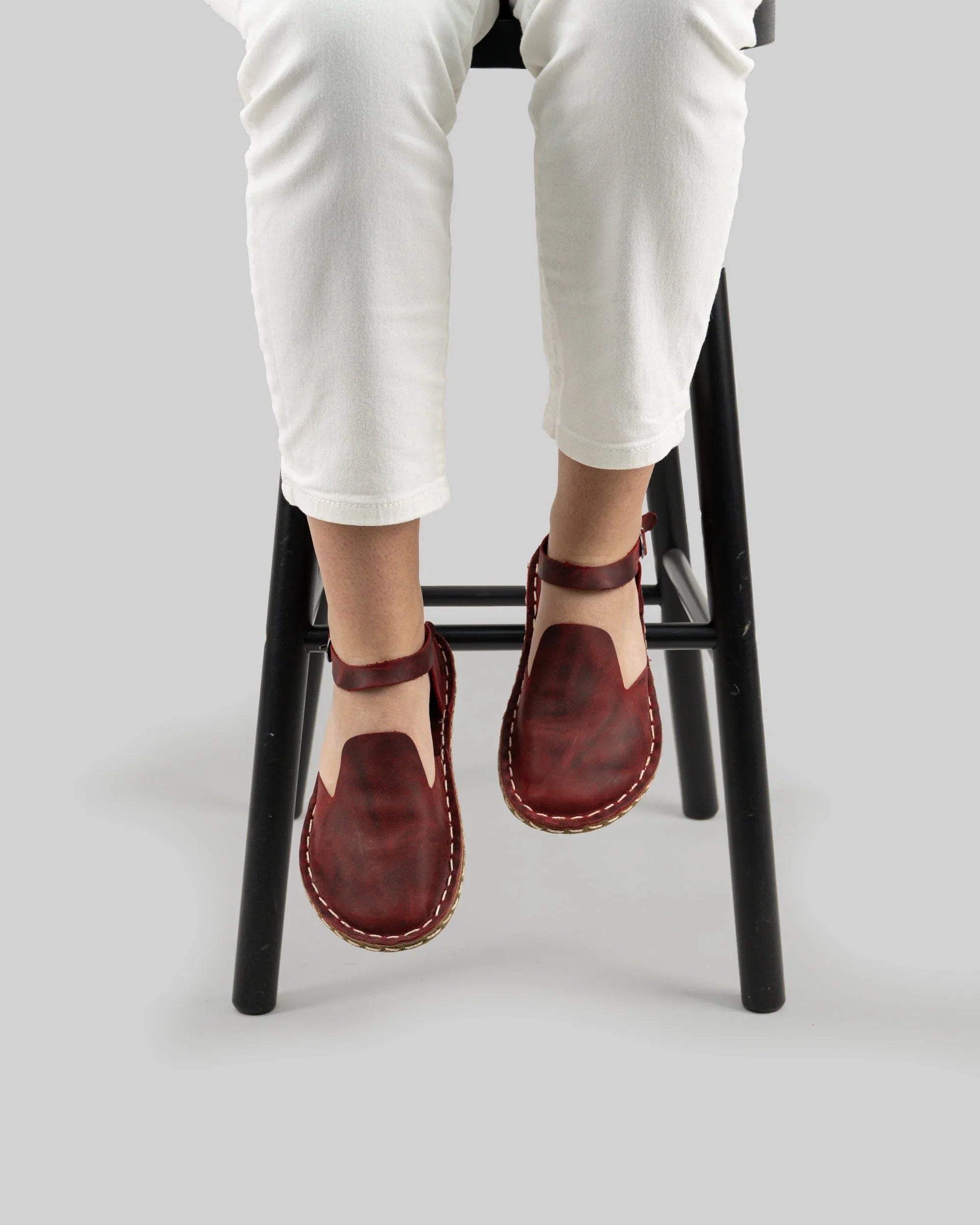 Detail Red Barefoot Sandal - Handcrafted Calf Leather Turkey | Bespoky