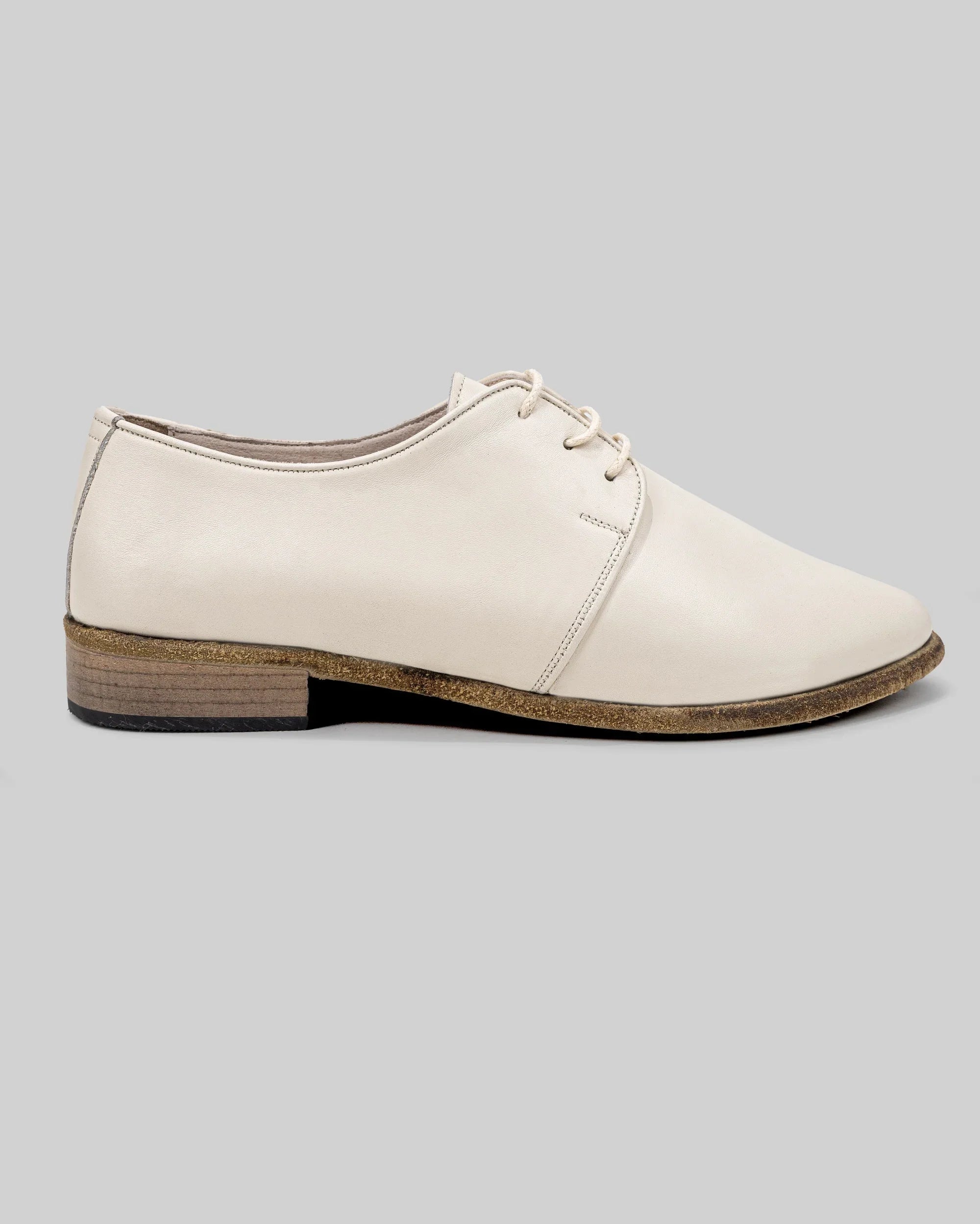 Pair Cream Pointed Toe Oxford - Barefoot Wide Toe Calf Leather | Bespoky