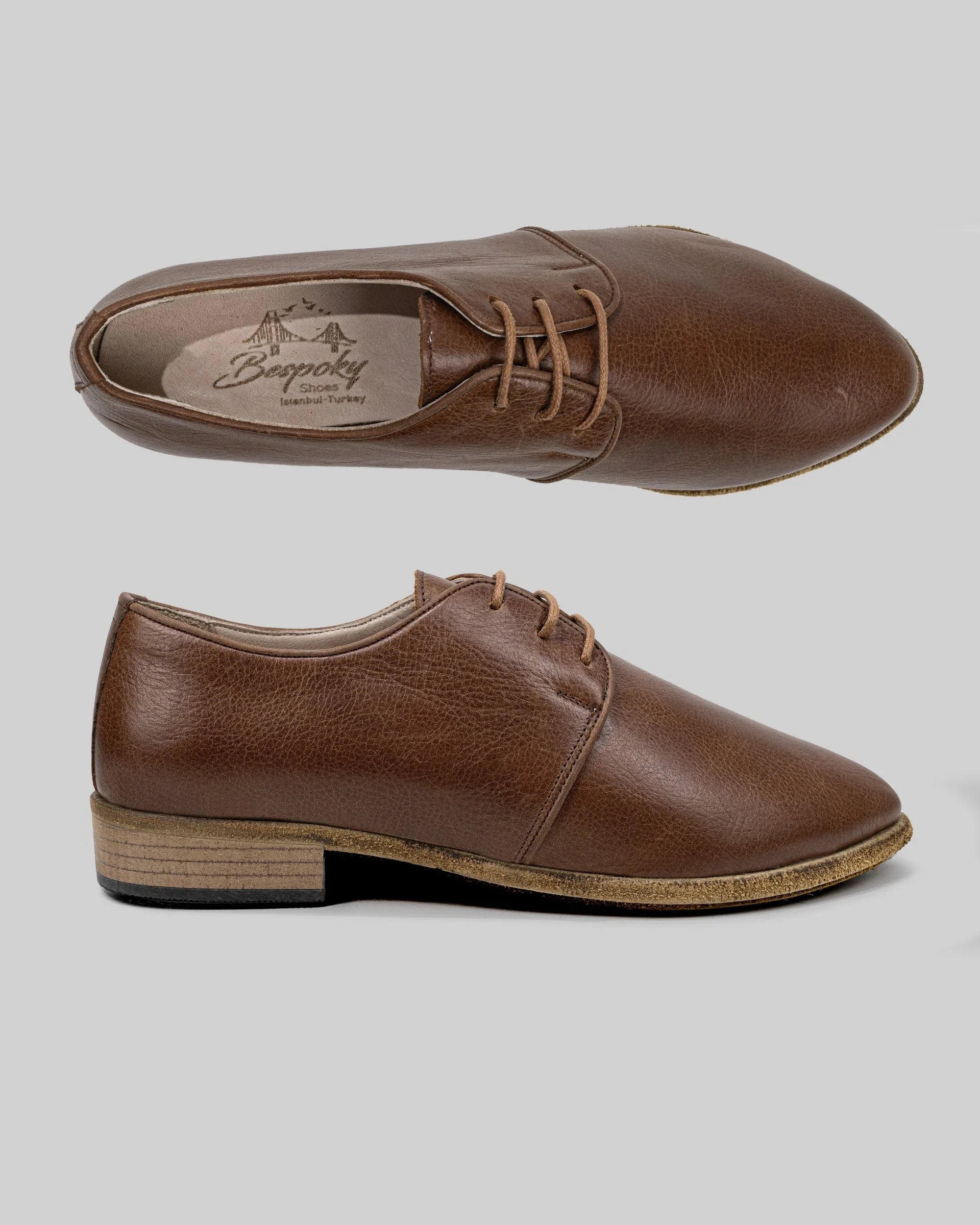 Pair Brown Pointed Toe Oxford - Barefoot Wide Toe Calf Leather | Bespoky