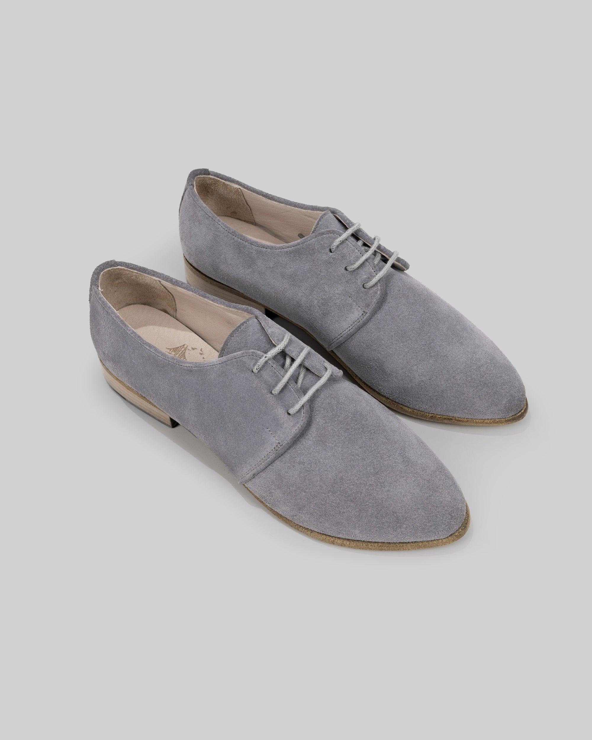 Women's Grey Pointed Toe Oxford - Handcrafted Calf Leather Wide Toe Box | Bespoky