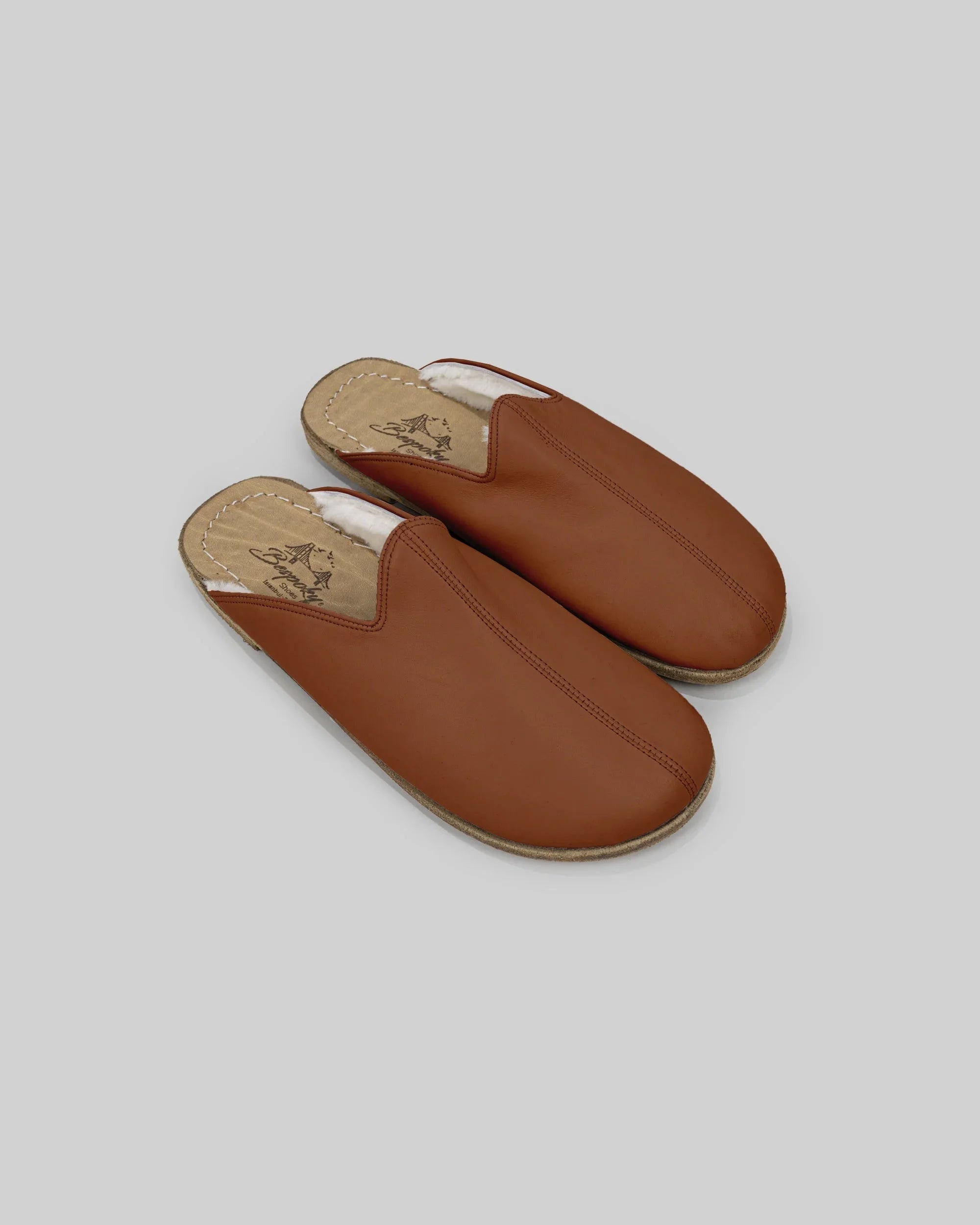 Men's Dark Brown Shearling Slippers - Handcrafted Calf Leather Wide Toe Box | Bespoky
