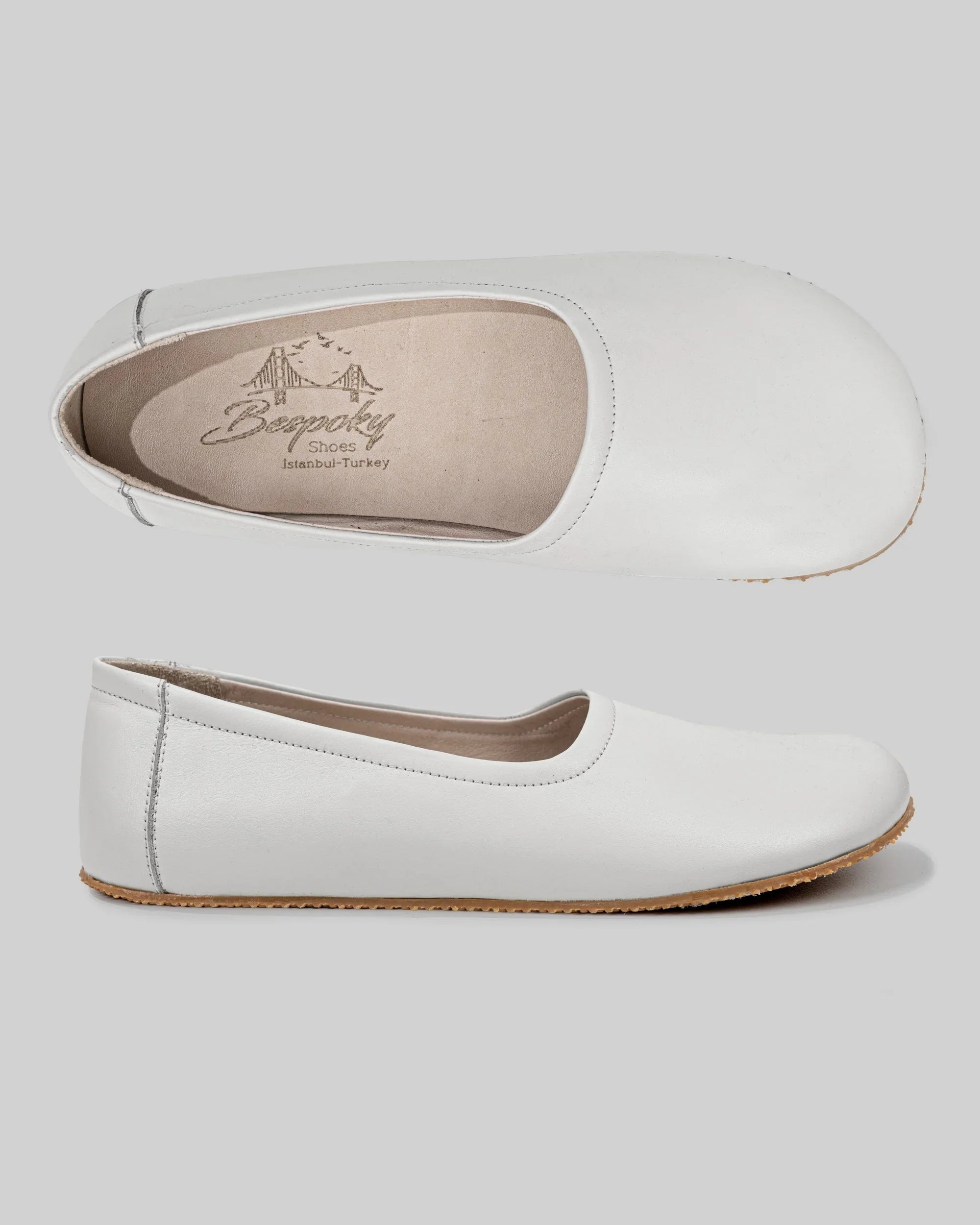 Back view White Ballet Flats - Calf Leather Handcrafted | Bespoky