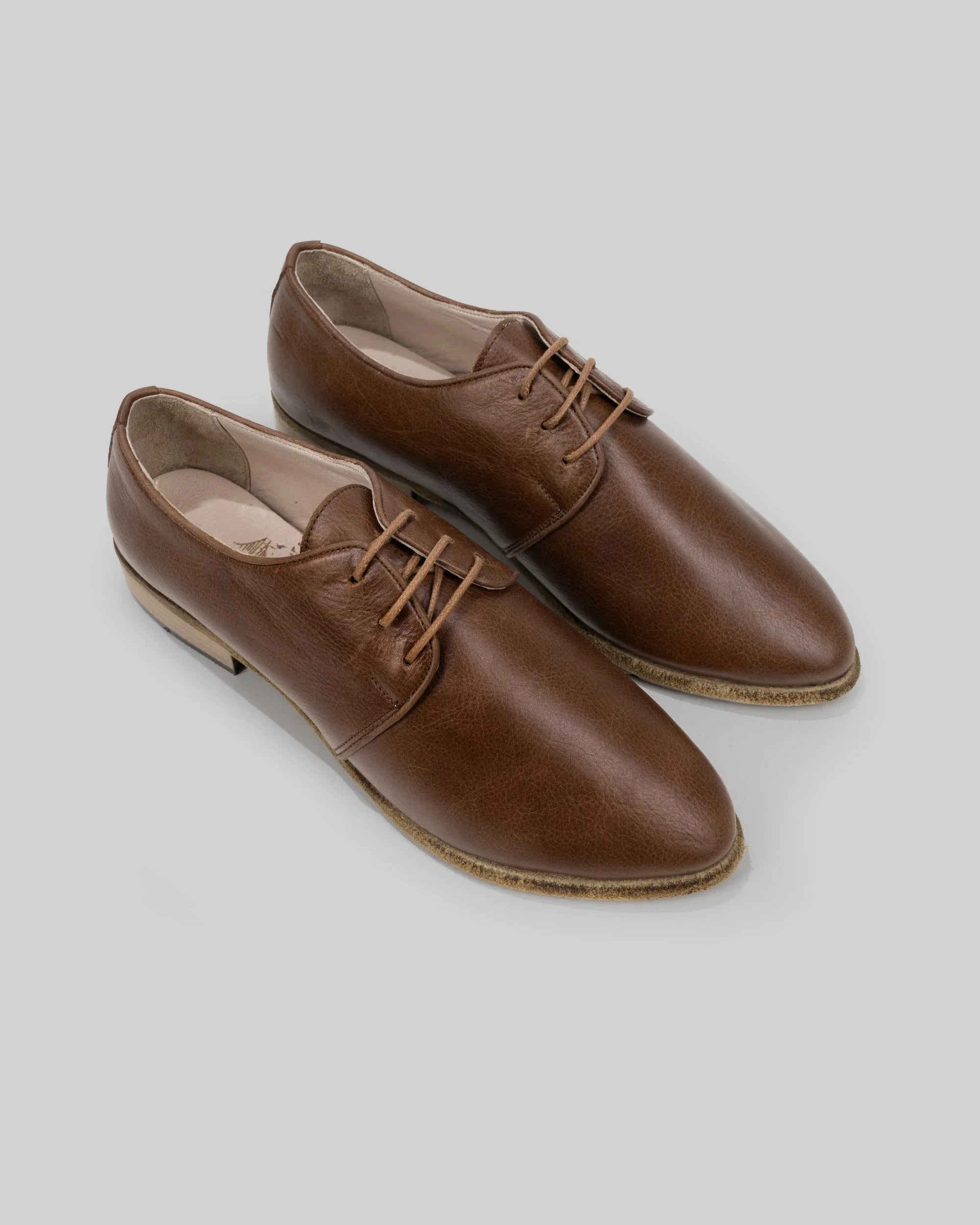 Women's Brown Pointed Toe Oxford - Handcrafted Calf Leather Wide Toe Box | Bespoky