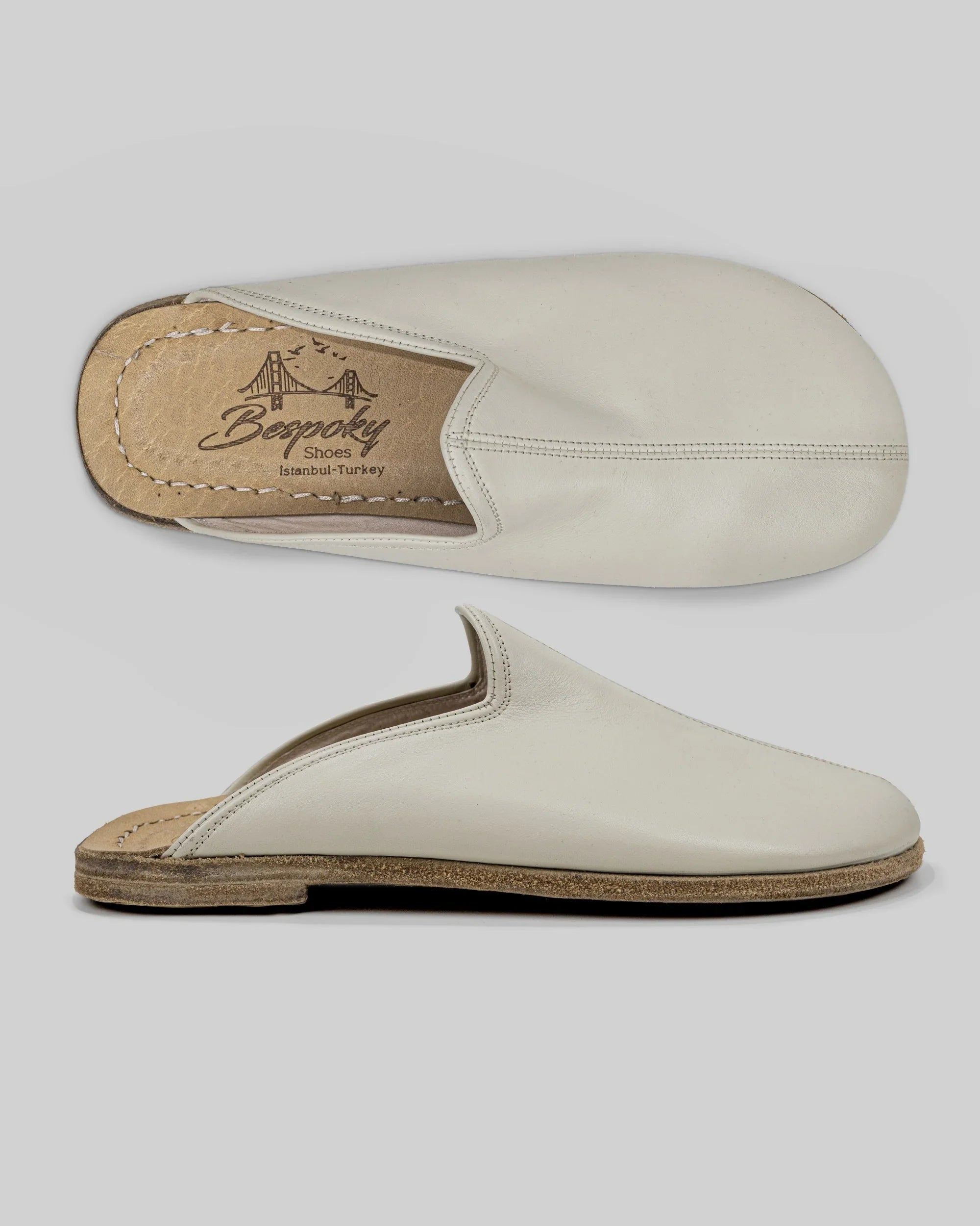 Top view Lucas Beige Slippers - Handcrafted Calf Leather | Bespoky