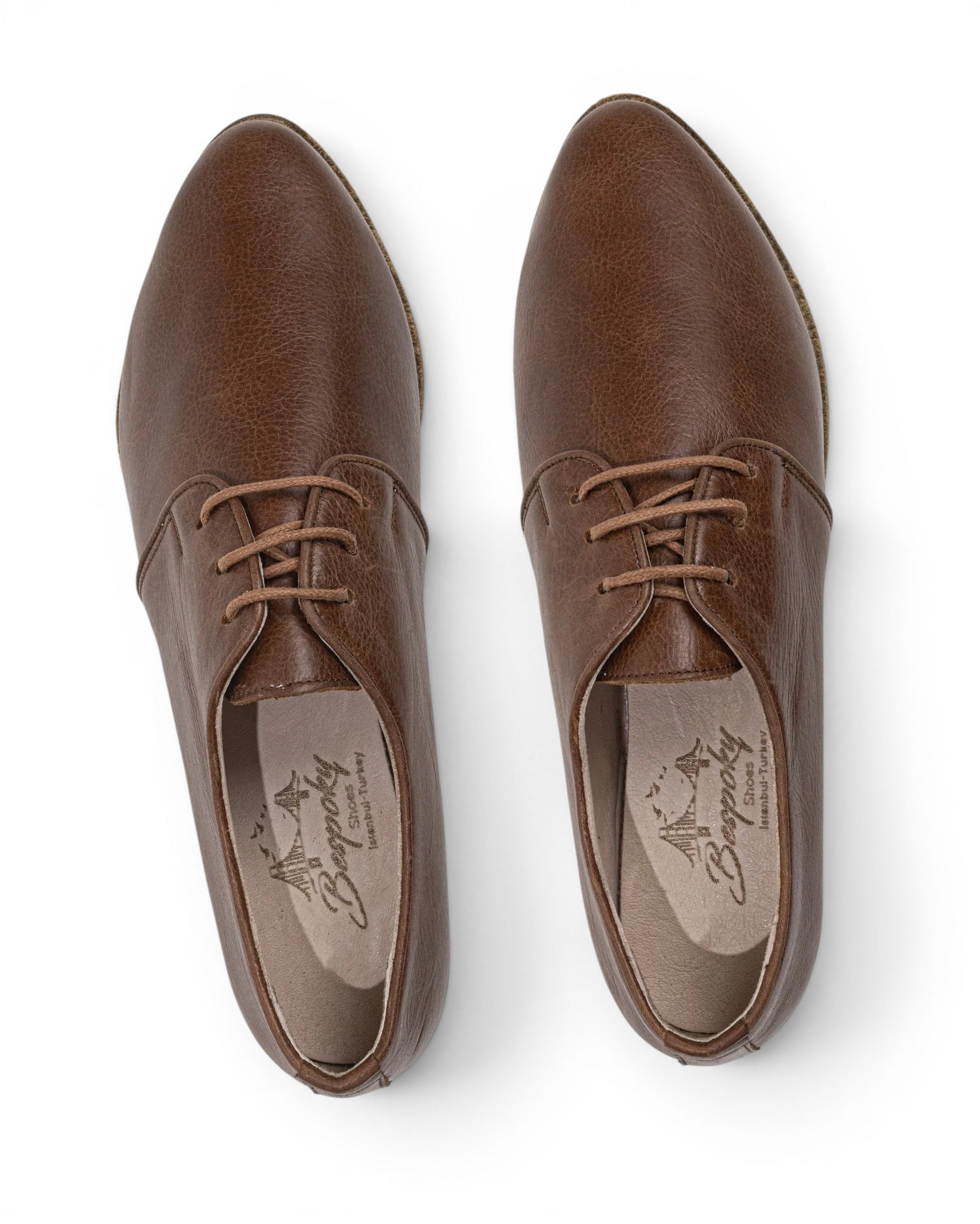 Detail Brown Pointed Toe Oxford - Handcrafted Calf Leather Turkey | Bespoky
