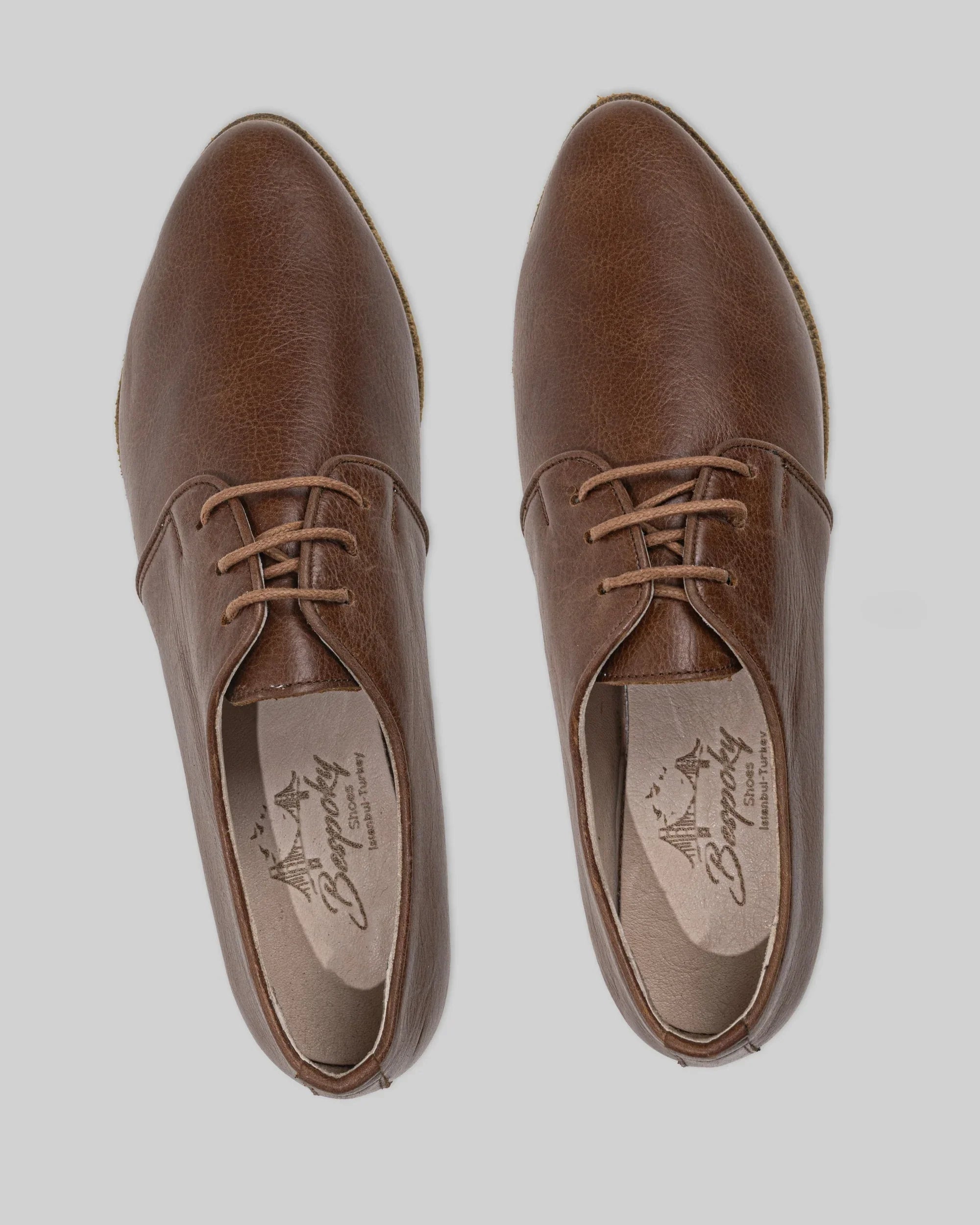 Detail Brown Pointed Toe Oxford - Handcrafted Calf Leather Turkey | Bespoky