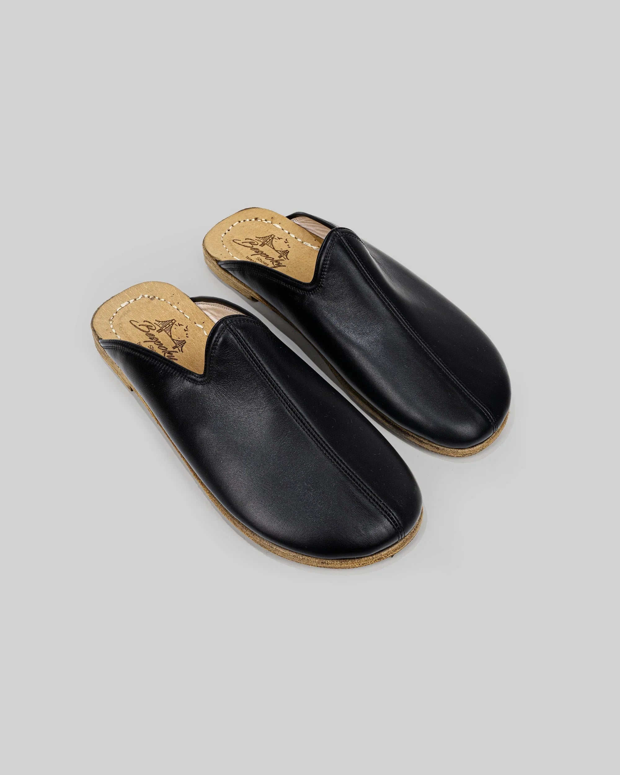 Women's Black Slippers - Handcrafted Calf Leather Wide Toe Box | Bespoky