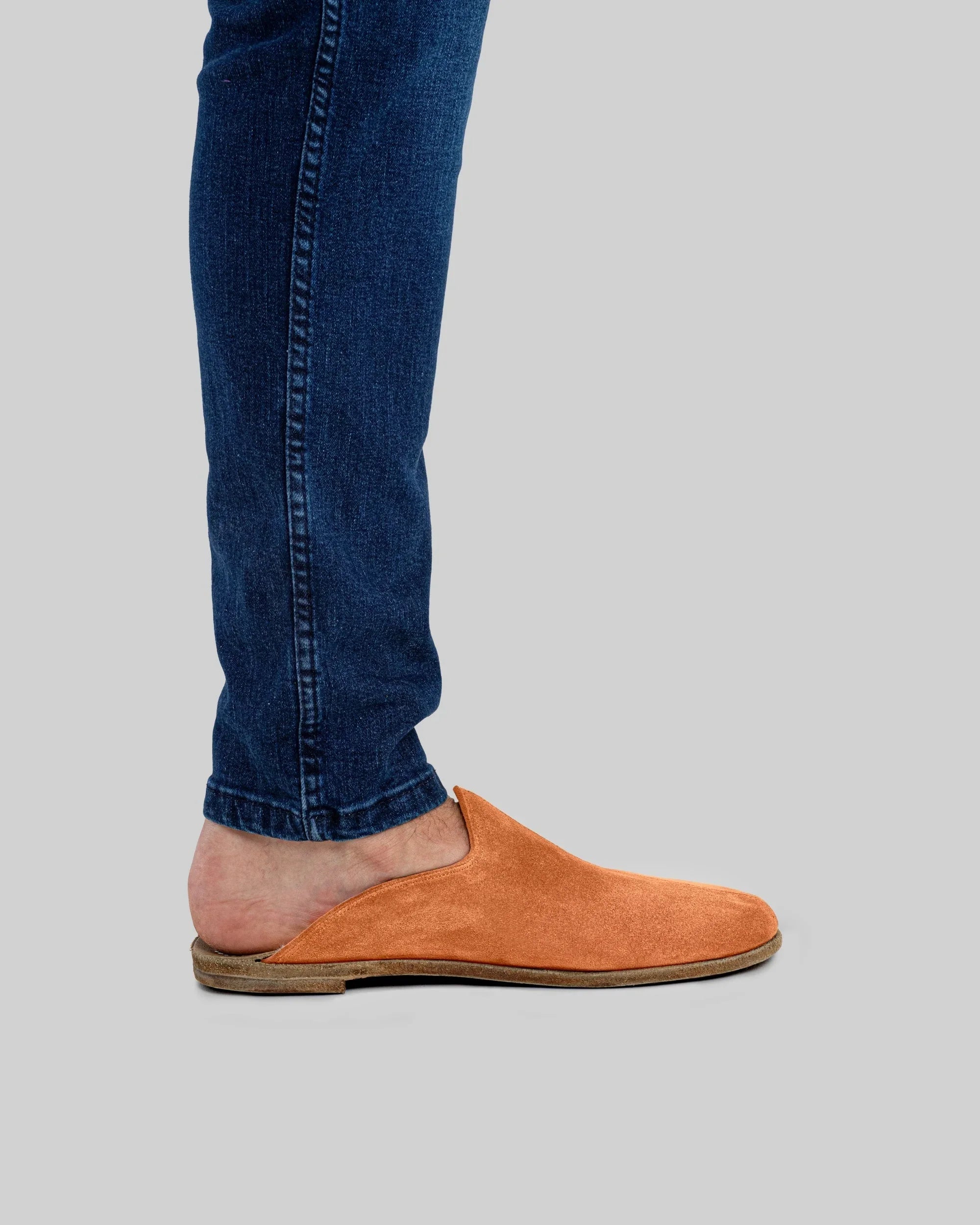 Detail Orange Suede Shearling Slippers - Handcrafted Calf Leather Turkey | Bespoky