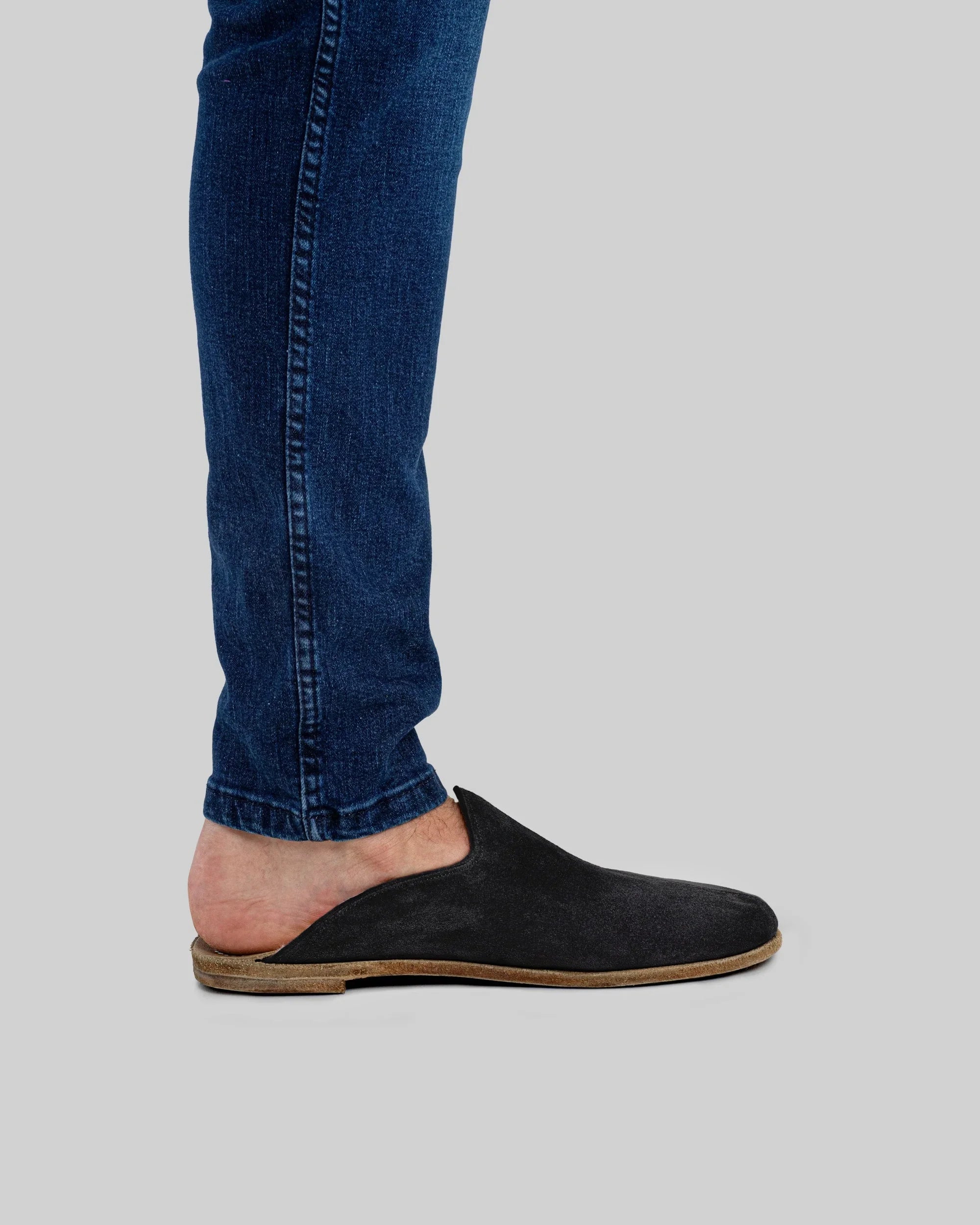 Detail Black Suede Shearling Slippers - Handcrafted Calf Leather Turkey | Bespoky