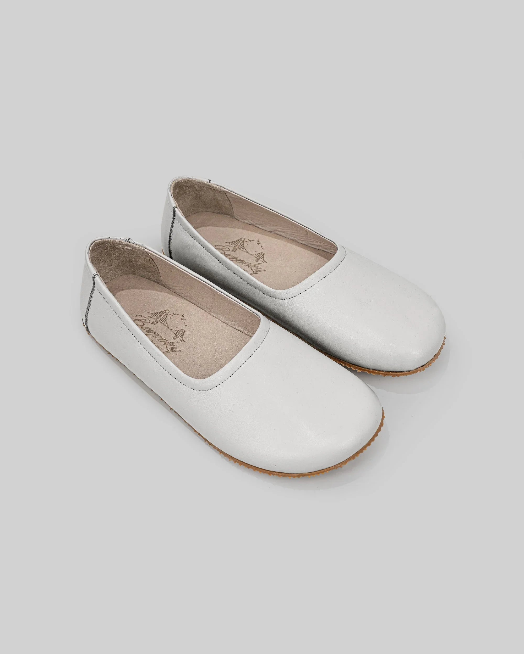 Women's White Ballet Flats - Handcrafted Calf Leather Wide Toe Box | Bespoky