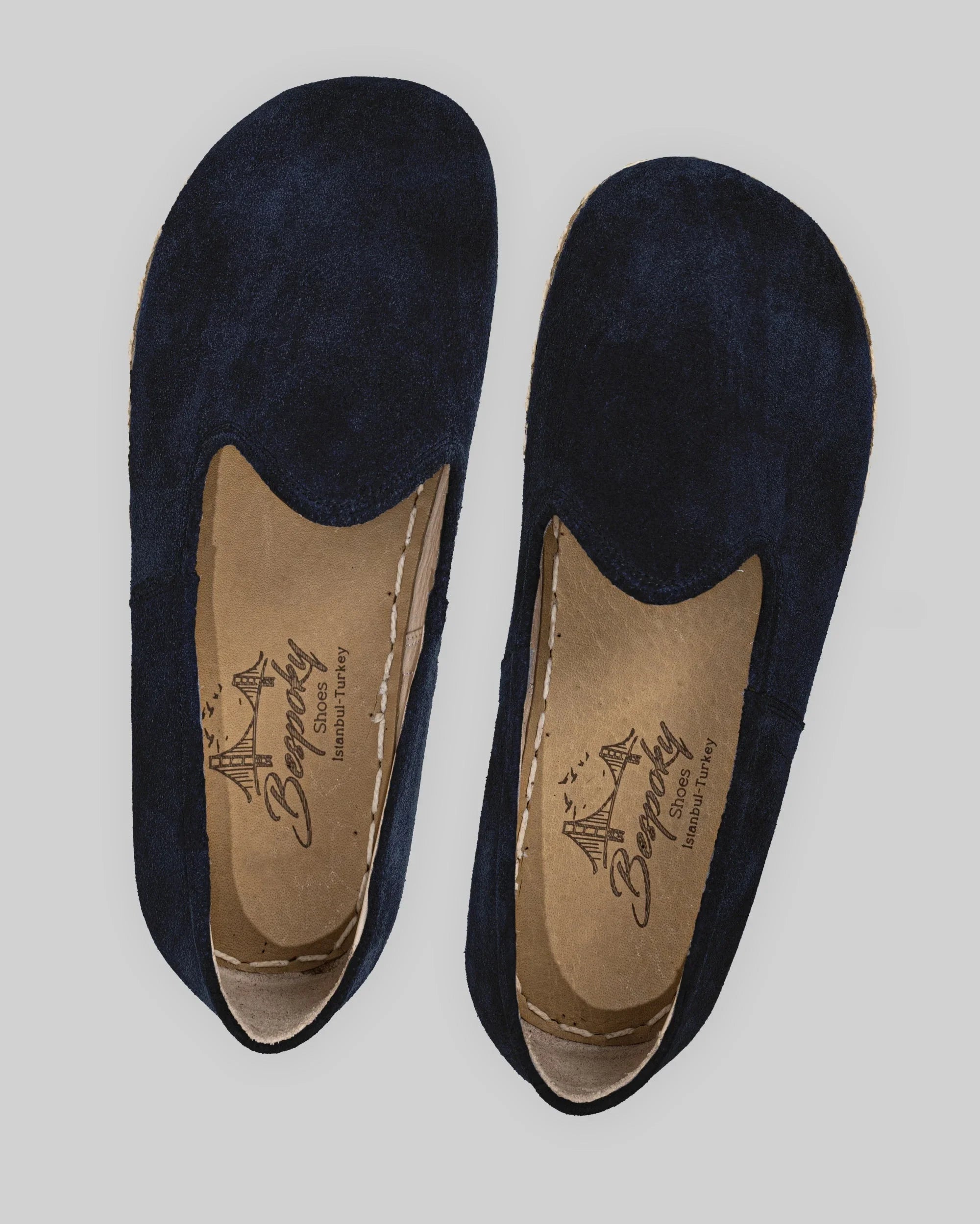 Side view Navy Suede Barefoot Yemeni - Calf Leather Zero Drop | Bespoky