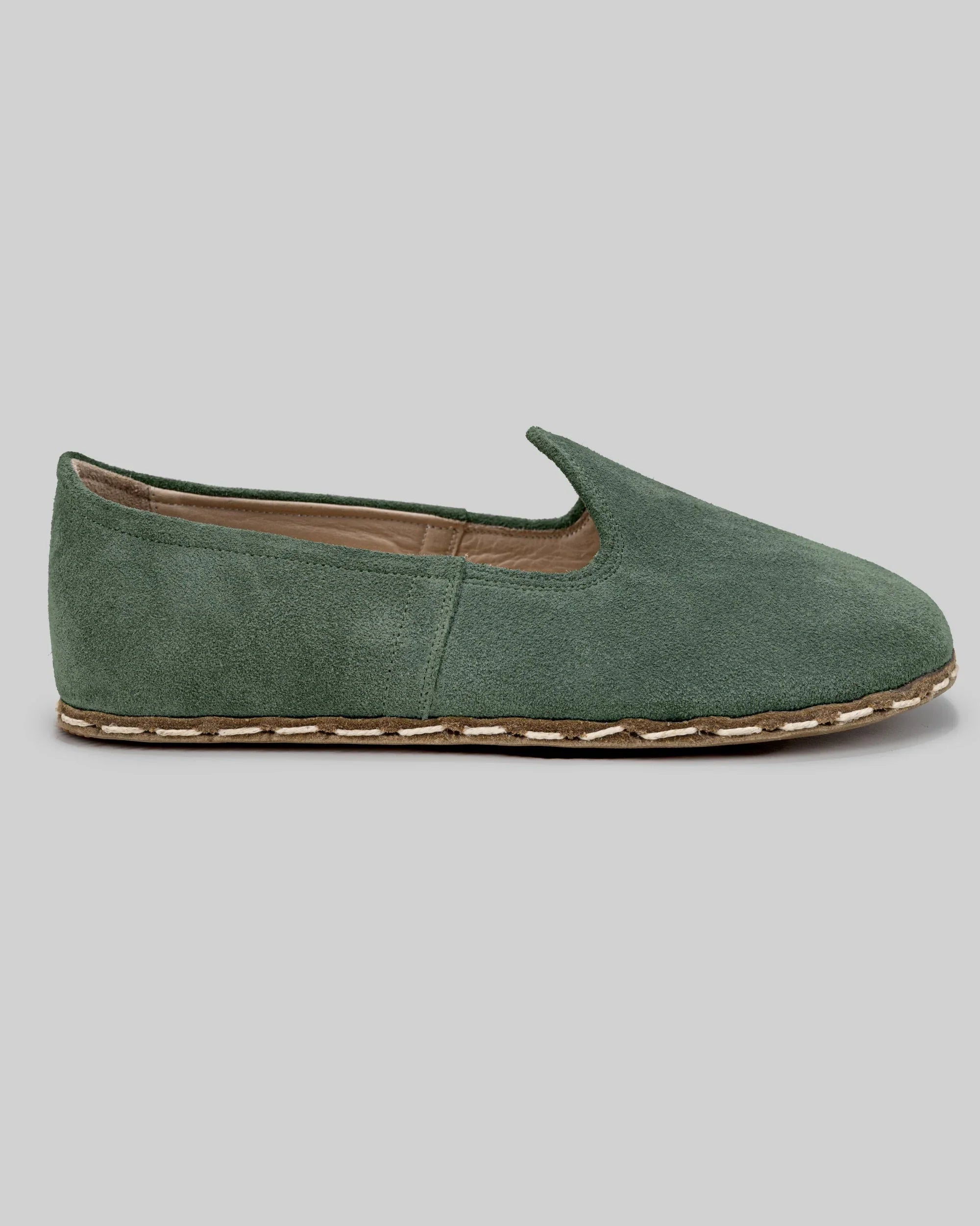 Pair Green Suede Barefoot Yemeni - Barefoot Wide Toe Calf Leather | Bespoky
