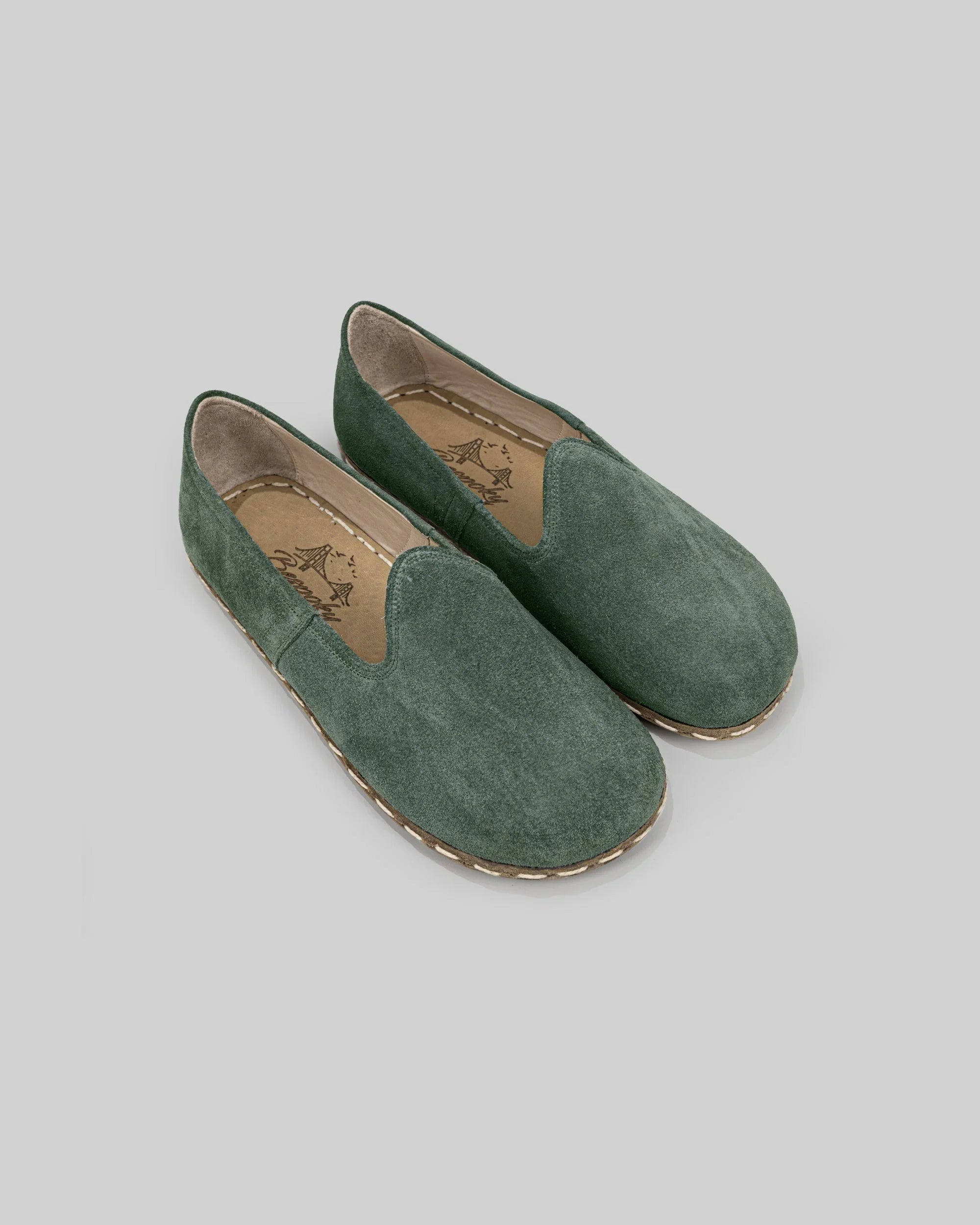 Men's Green Suede Barefoot Yemeni - Handcrafted Calf Leather Wide Toe Box | Bespoky