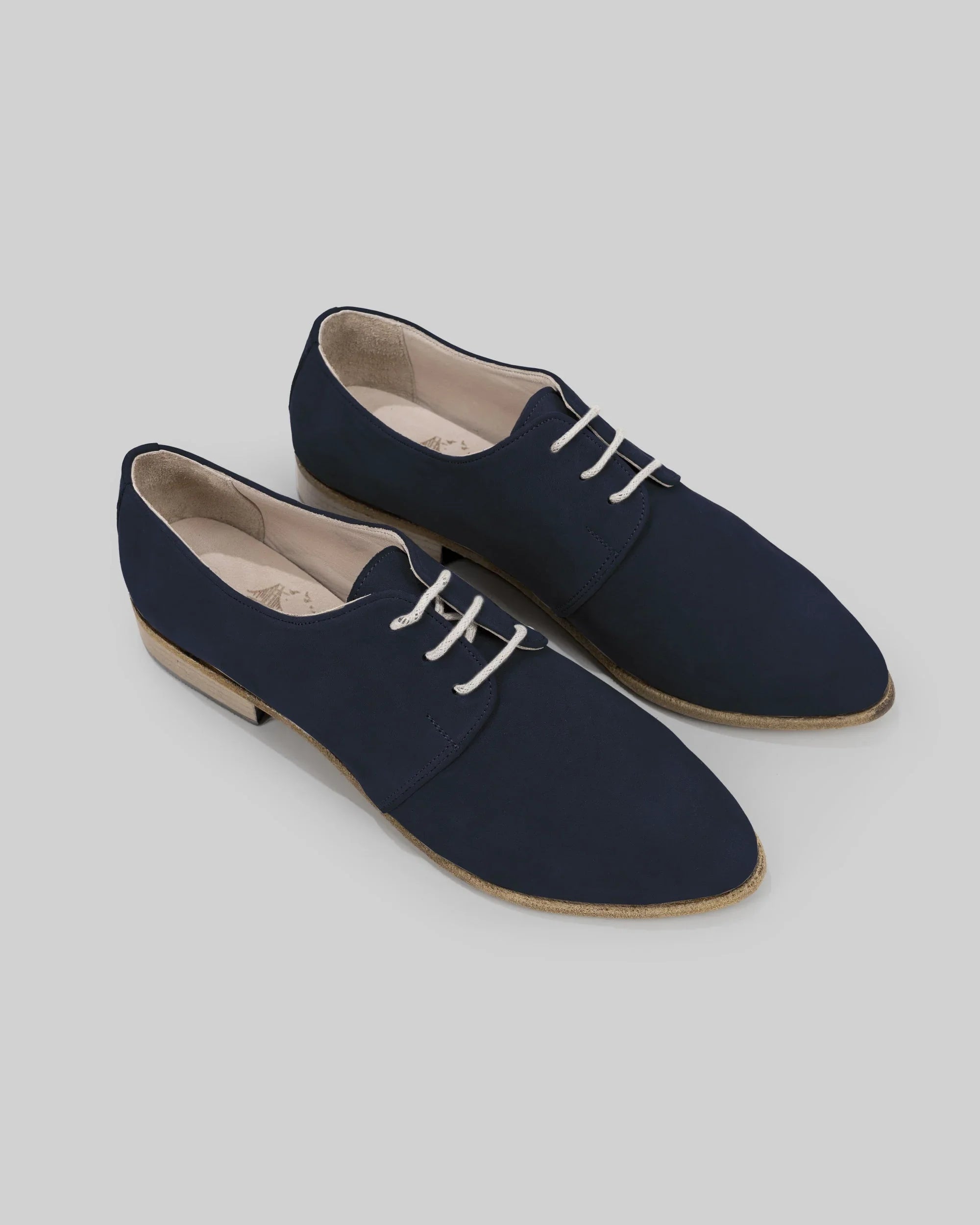 Women's Navy Pointed Toe Oxford - Handcrafted Calf Leather Wide Toe Box | Bespoky