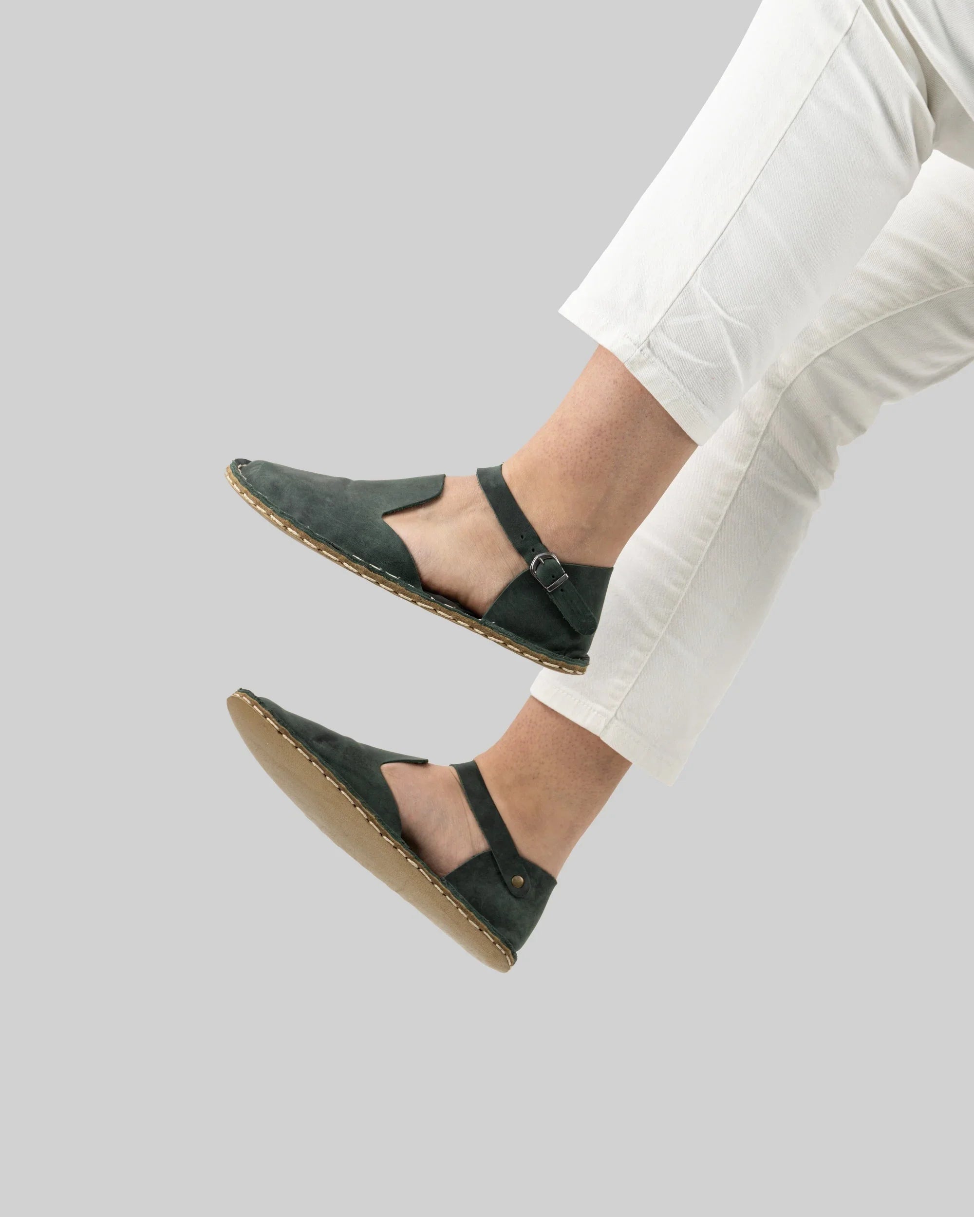 Top view Green Barefoot Sandal - Handcrafted Calf Leather | Bespoky