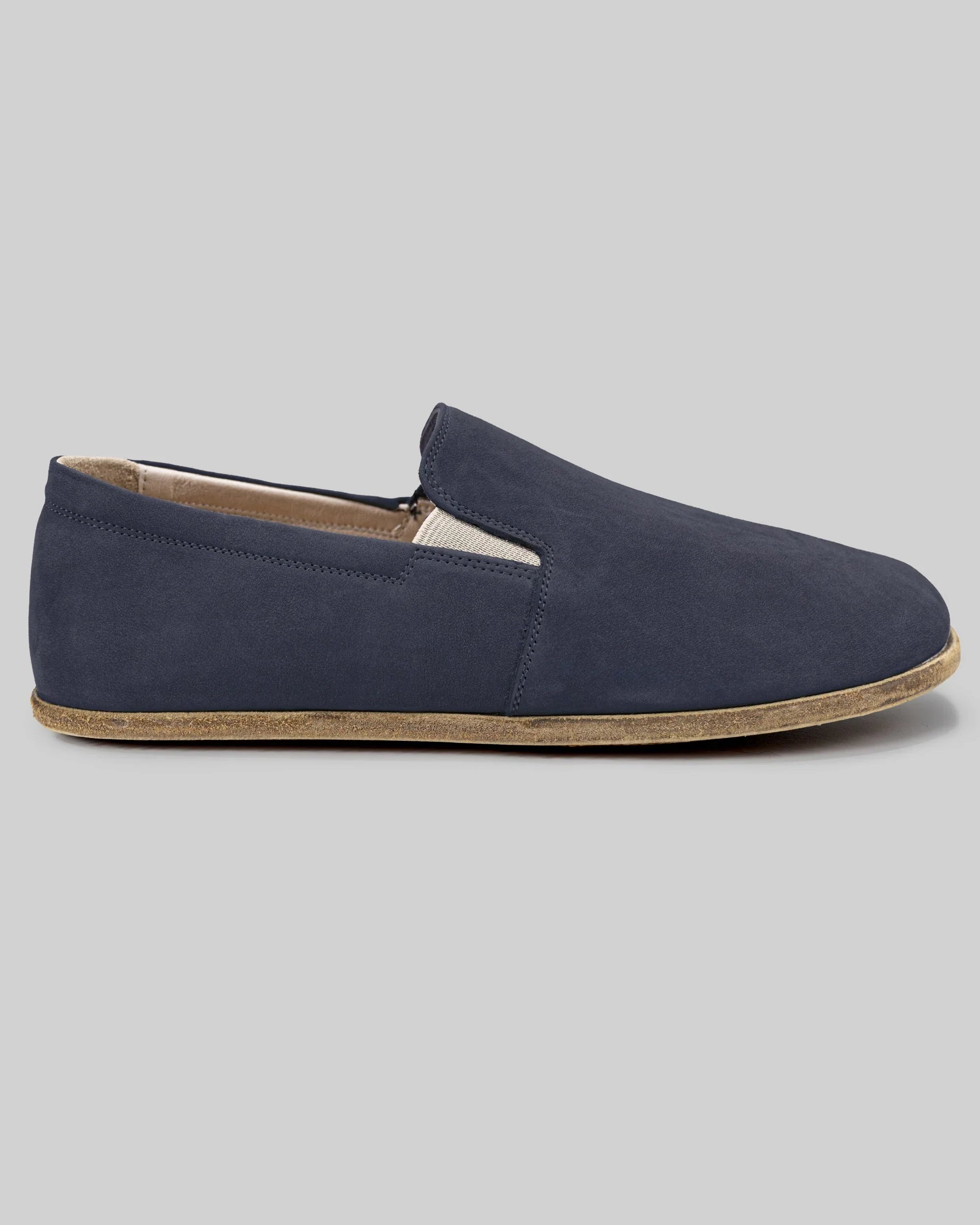 Side view Navy Nubuck Barefoot Shoes - Calf Leather Zero Drop | Bespoky