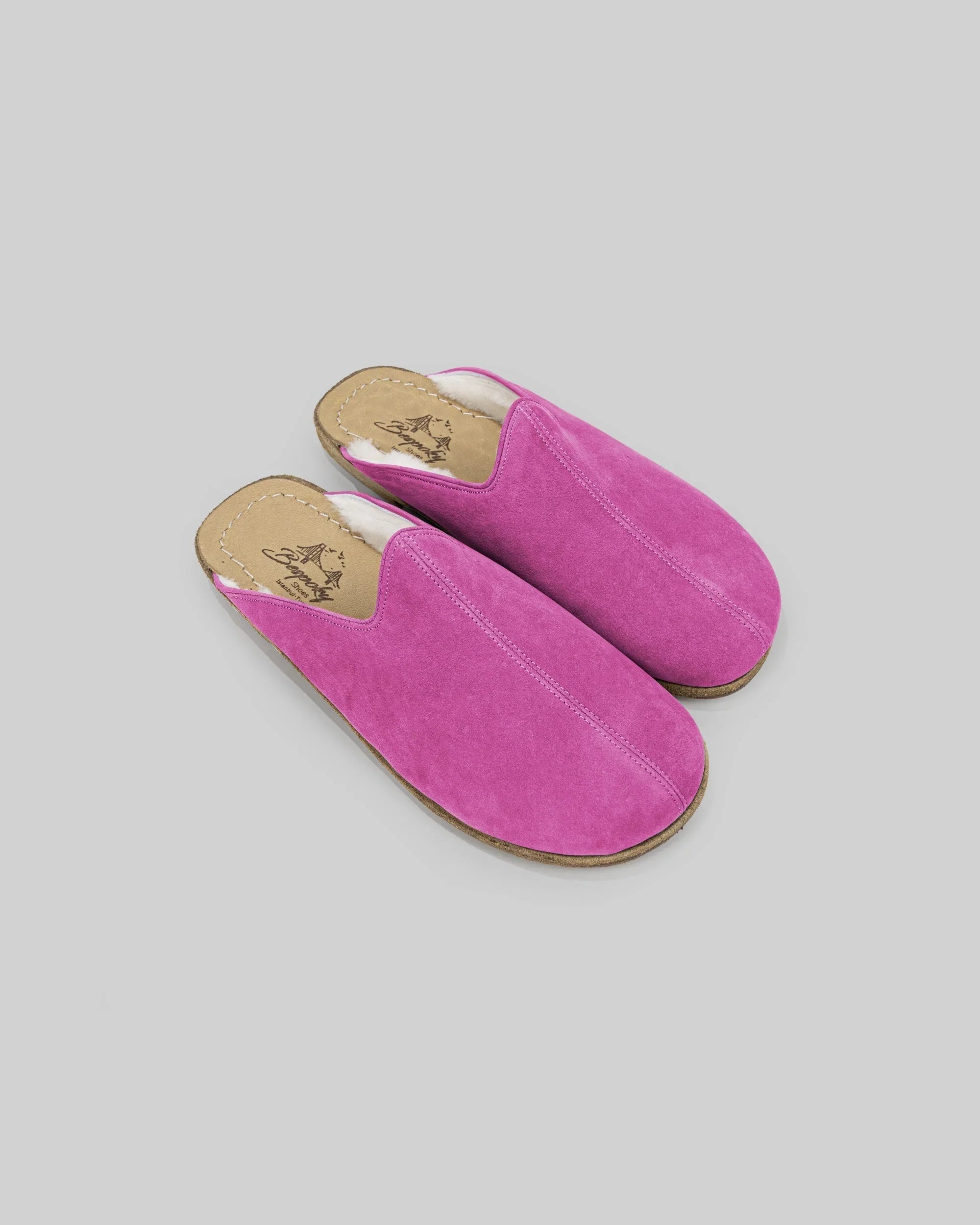 Men's Pink Nubuck Shearling Slippers - Handcrafted Calf Leather Wide Toe Box | Bespoky