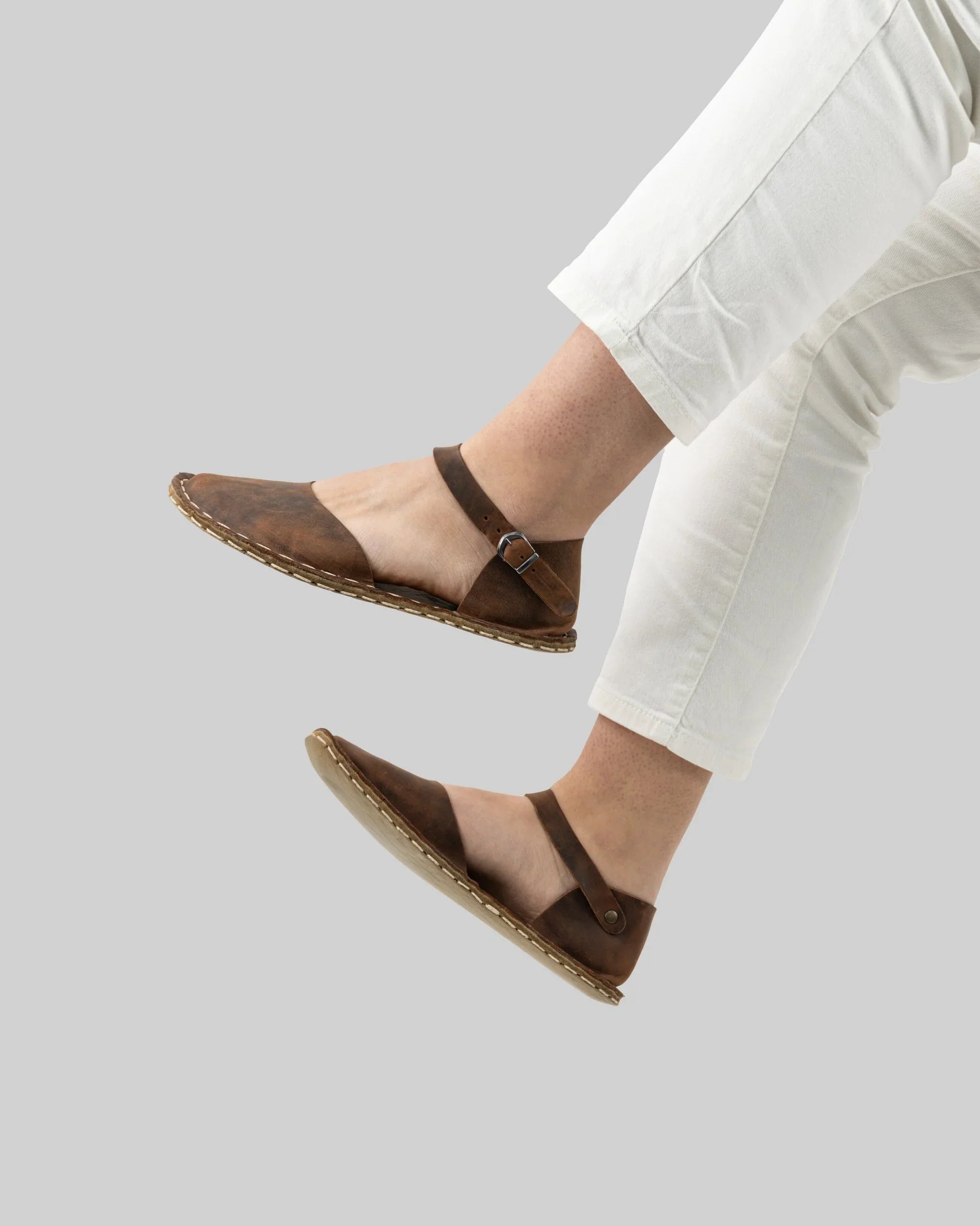 Top view Tan Barefoot Sandal - Handcrafted Calf Leather | Bespoky