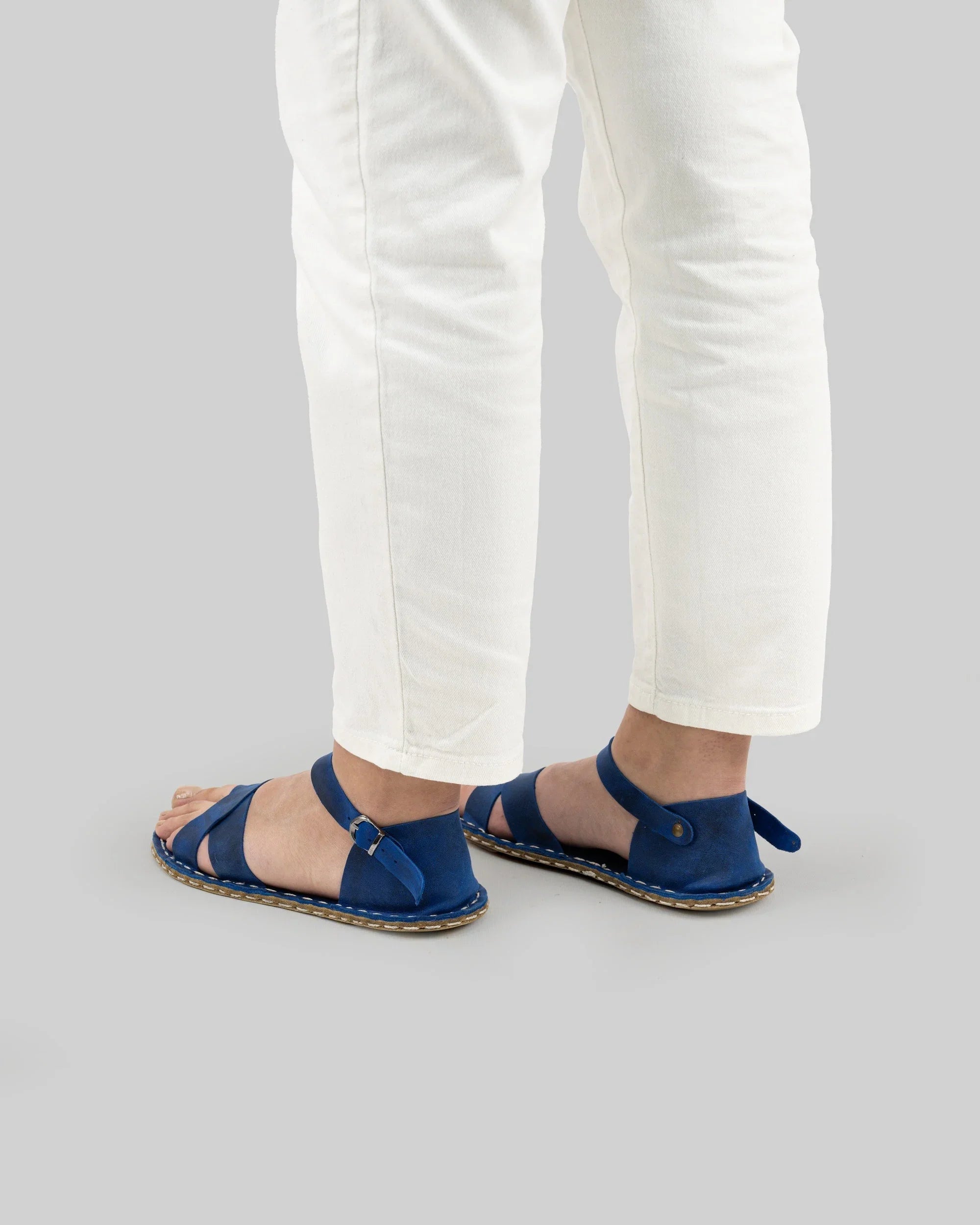 Pair Blue Barefoot Sandal - Barefoot Wide Toe Calf Leather | Bespoky