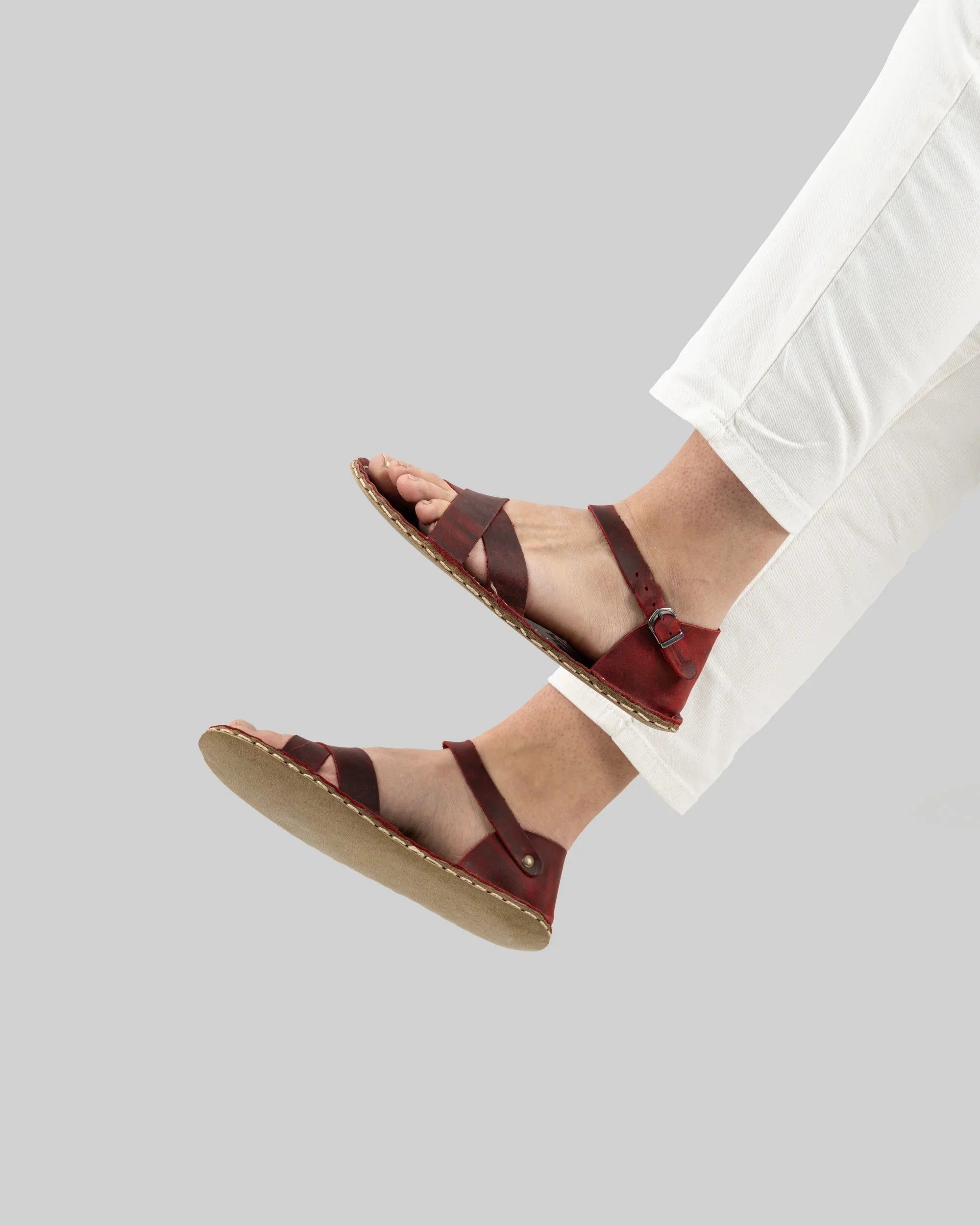 Top view Red Barefoot Sandal - Handcrafted Calf Leather | Bespoky