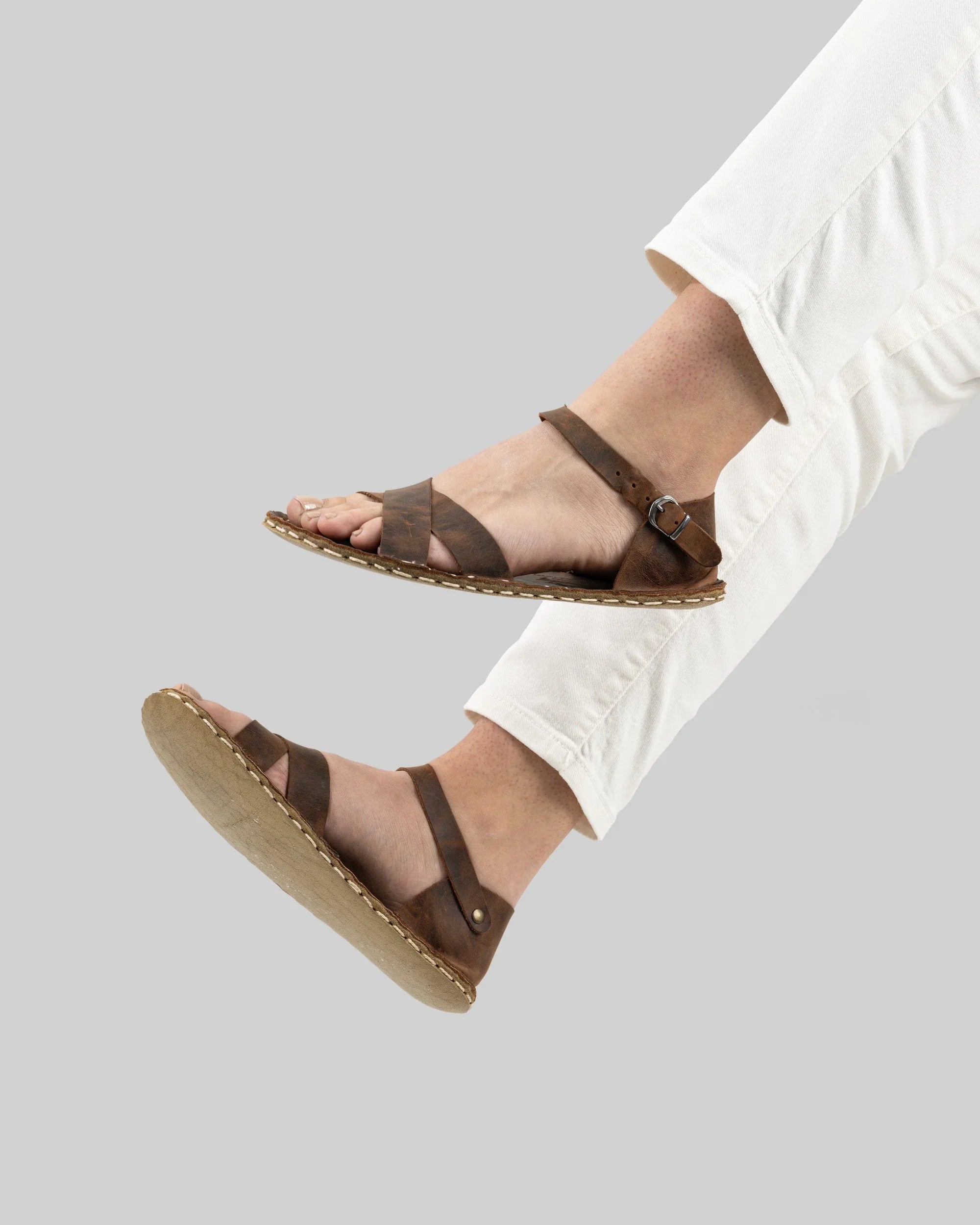Top view Tan Barefoot Sandal - Handcrafted Calf Leather | Bespoky
