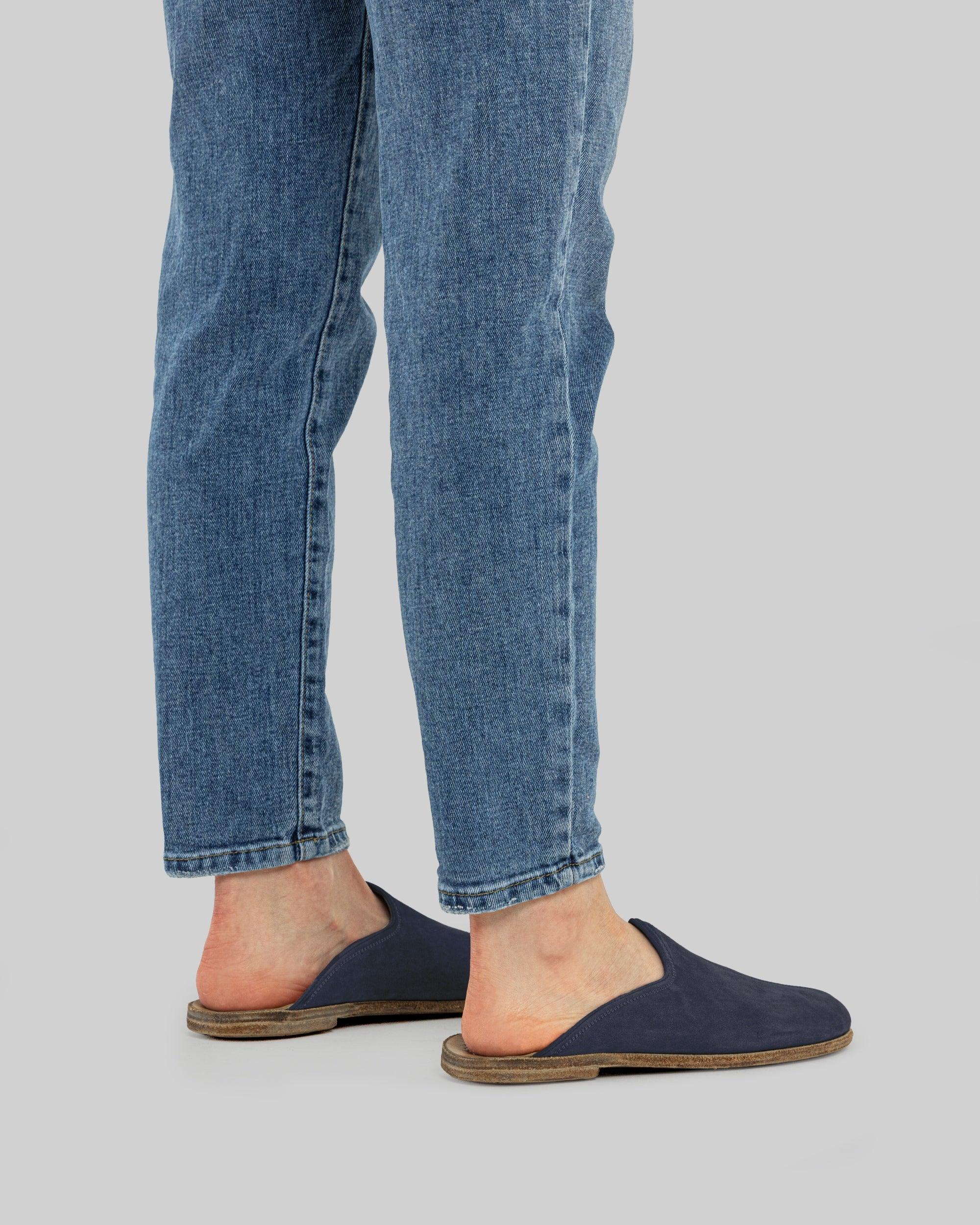 Detail Navy Nubuck Slippers - Handcrafted Calf Leather Turkey | Bespoky