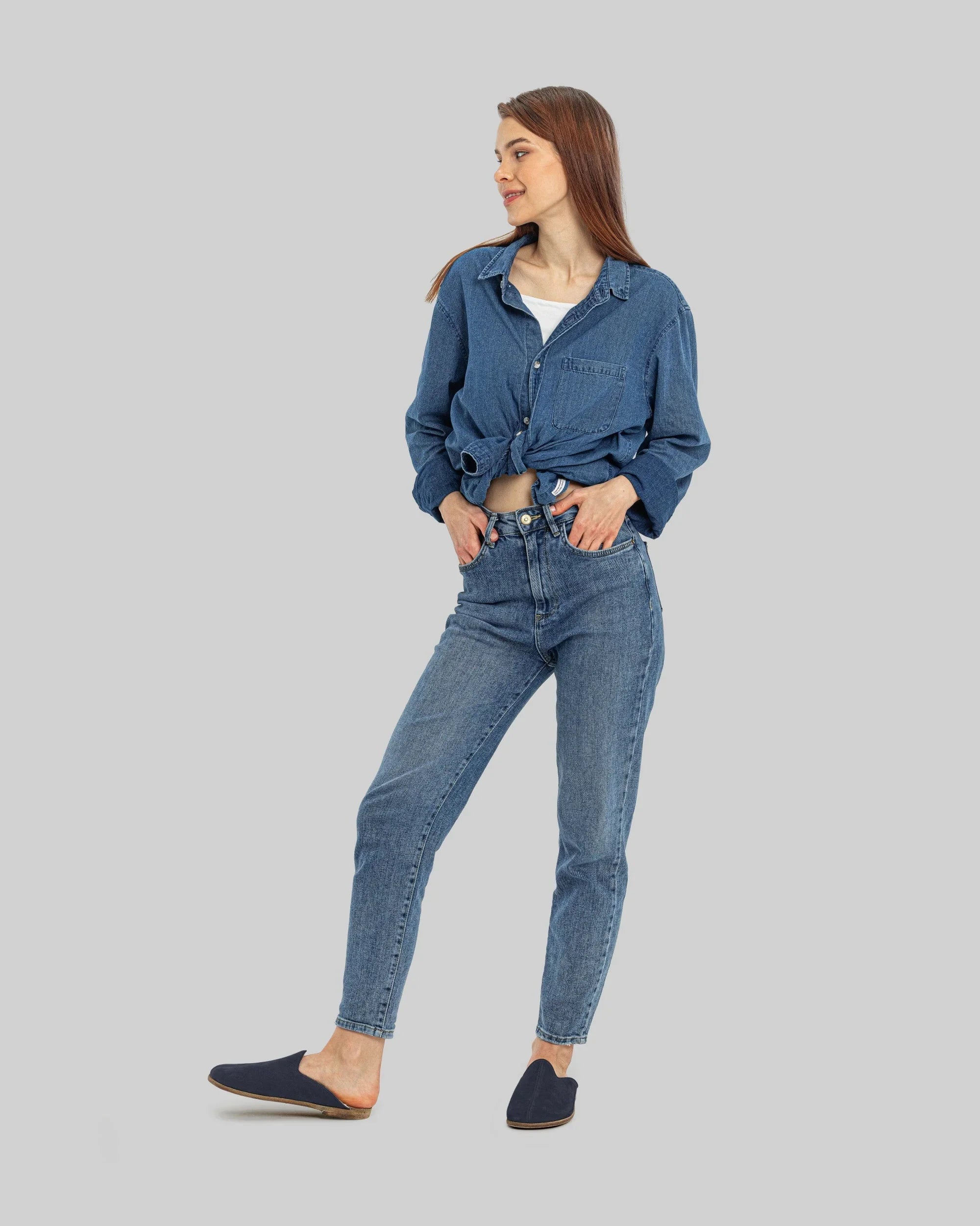 Back view Navy Nubuck Shearling Slippers - Calf Leather Handcrafted | Bespoky