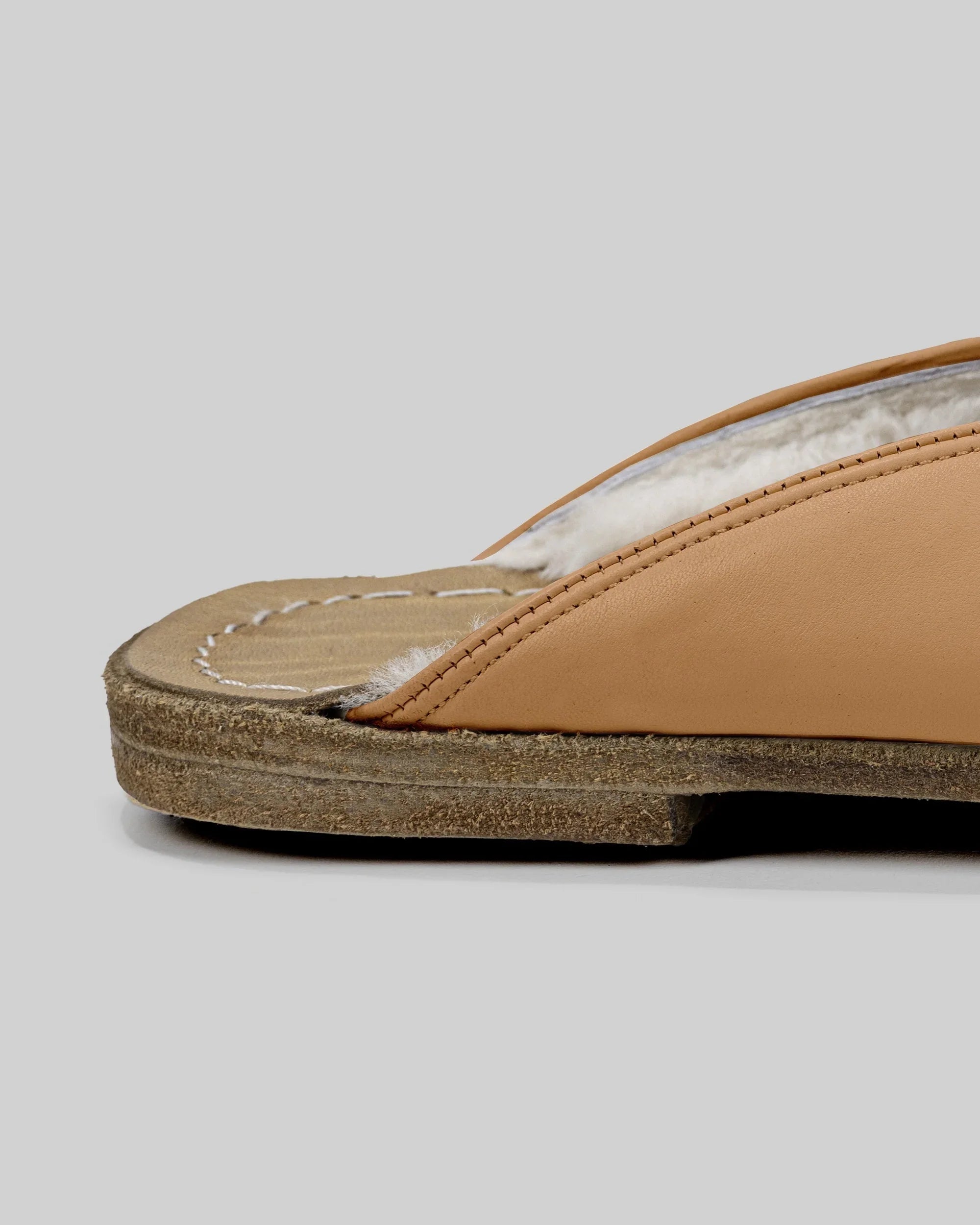 Pair Undyed Shearling Slippers - Barefoot Wide Toe Calf Leather | Bespoky