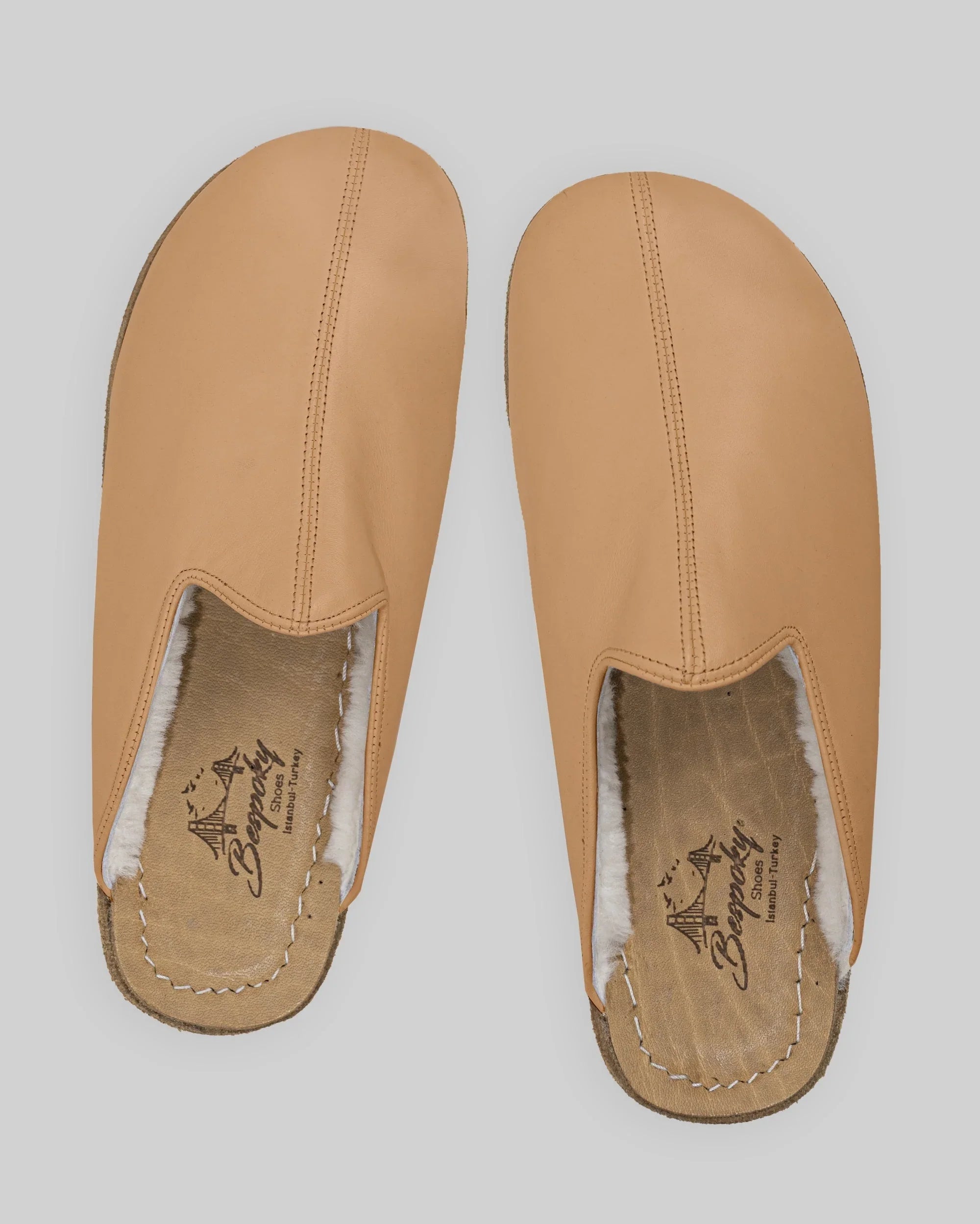 Detail Undyed Shearling Slippers - Handcrafted Calf Leather Turkey | Bespoky