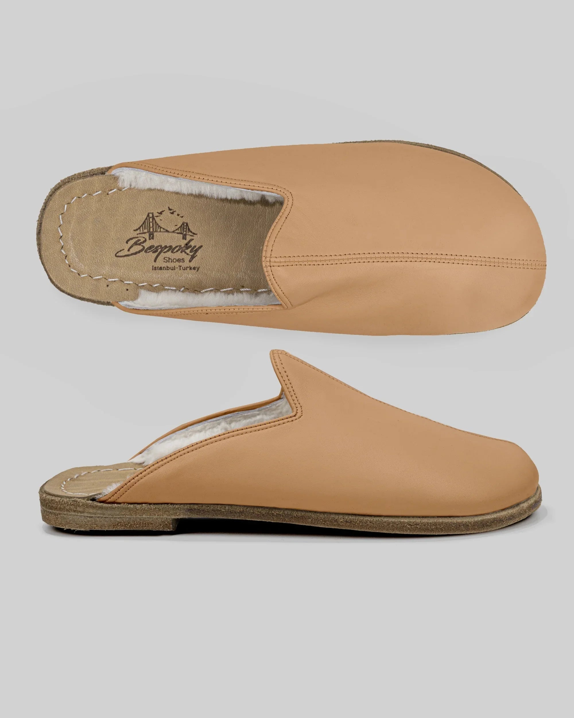 Back view Undyed Shearling Slippers - Calf Leather Handcrafted | Bespoky