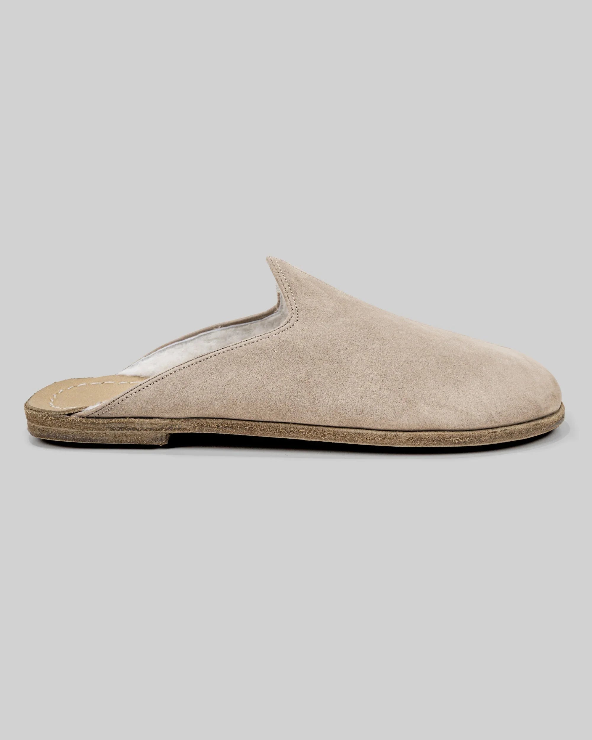 Side view Beige Shearling Slippers - Calf Leather Zero Drop | Bespoky