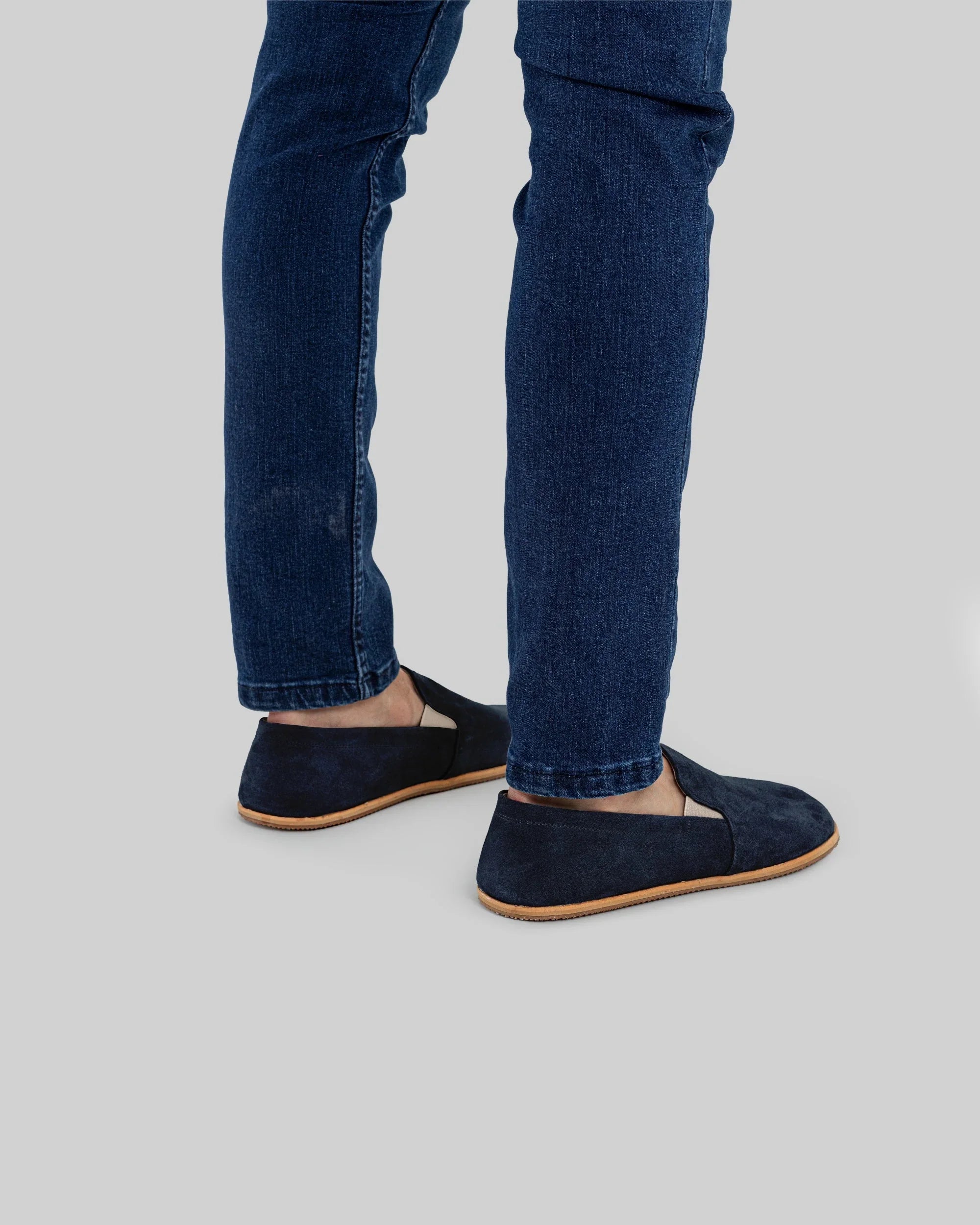 Pair Navy Suede Barefoot Shoes - Barefoot Wide Toe Calf Leather | Bespoky