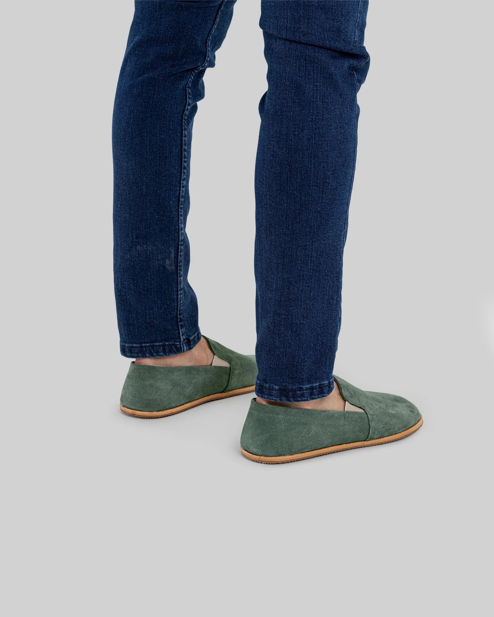 Close-up calf leather - Green Suede Barefoot Shoes Detail | Bespoky