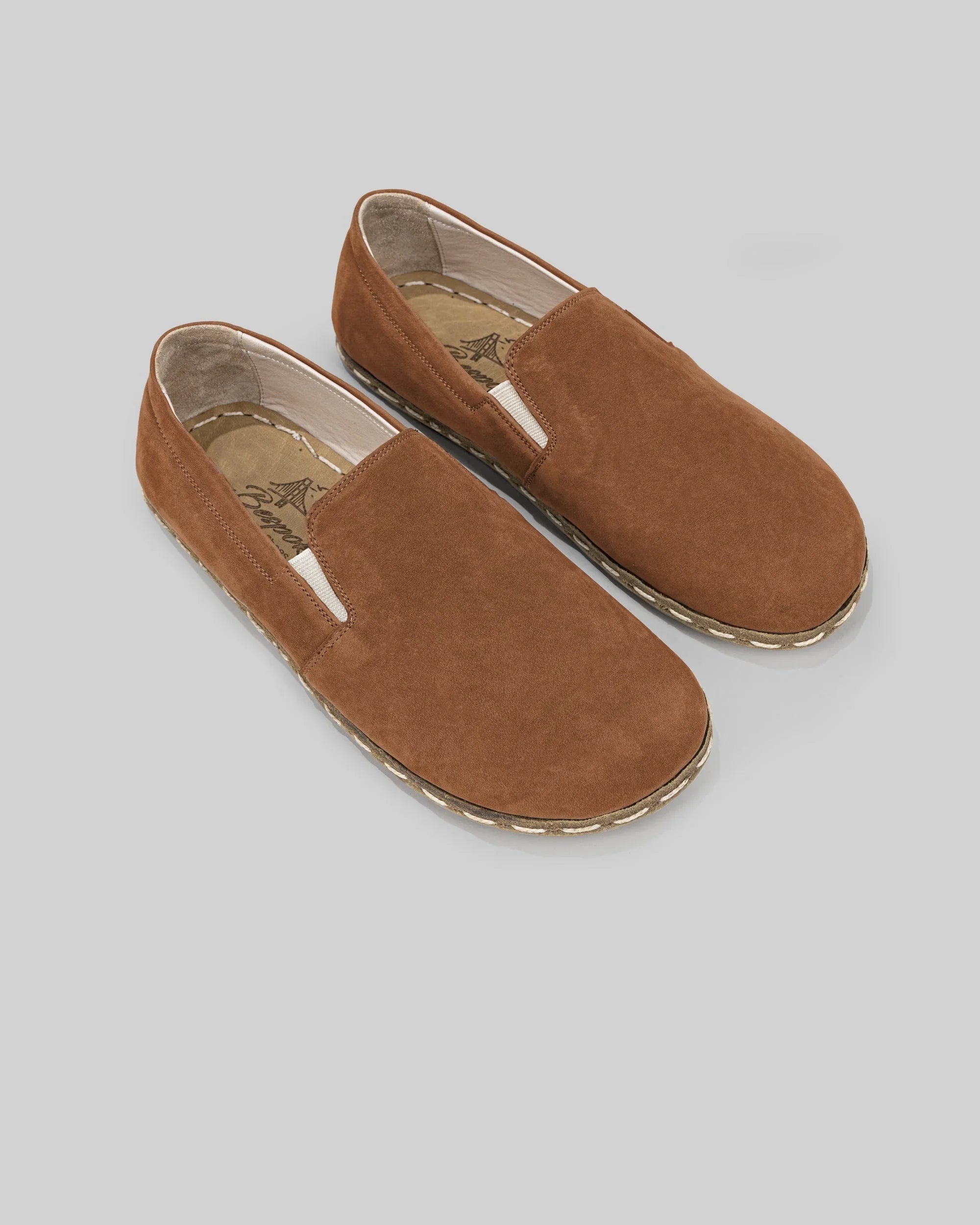 Men's Tan Nubuck Barefoot Shoes - Handcrafted Calf Leather Wide Toe Box | Bespoky